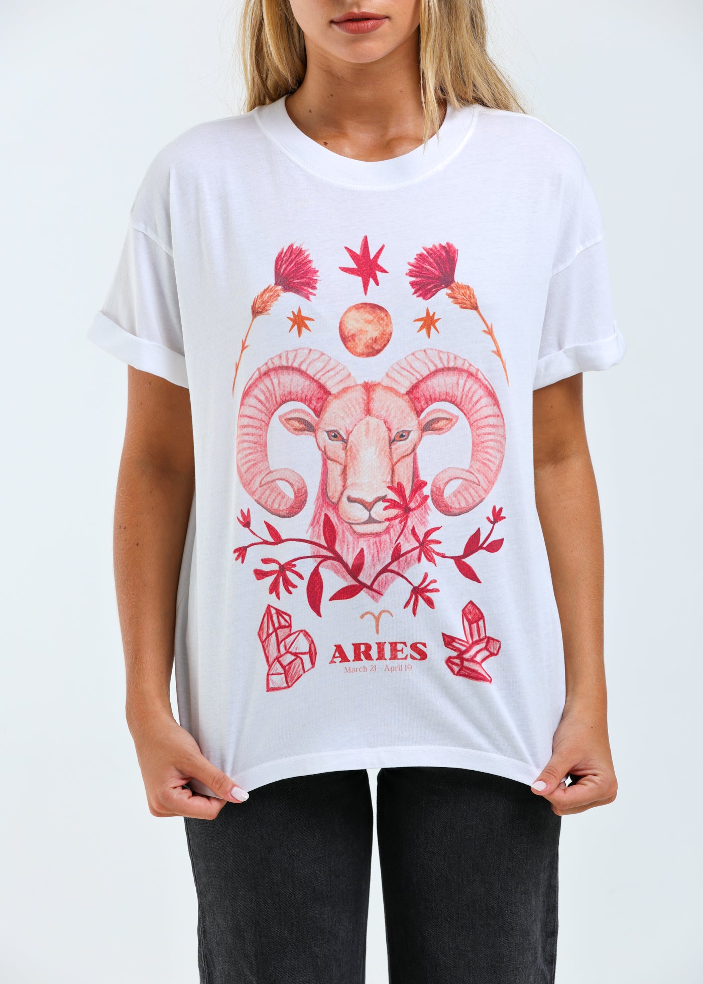 Aries Cosmic Zodiac Vintage White Boyfriend Tee