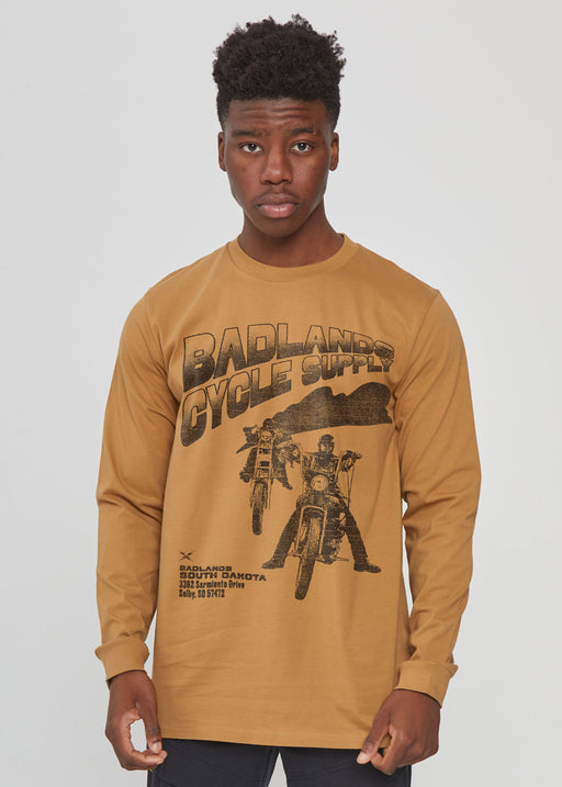 Badlands Cycle Supply Men's Camel Heavyweight Long Sleeve T-Shirt