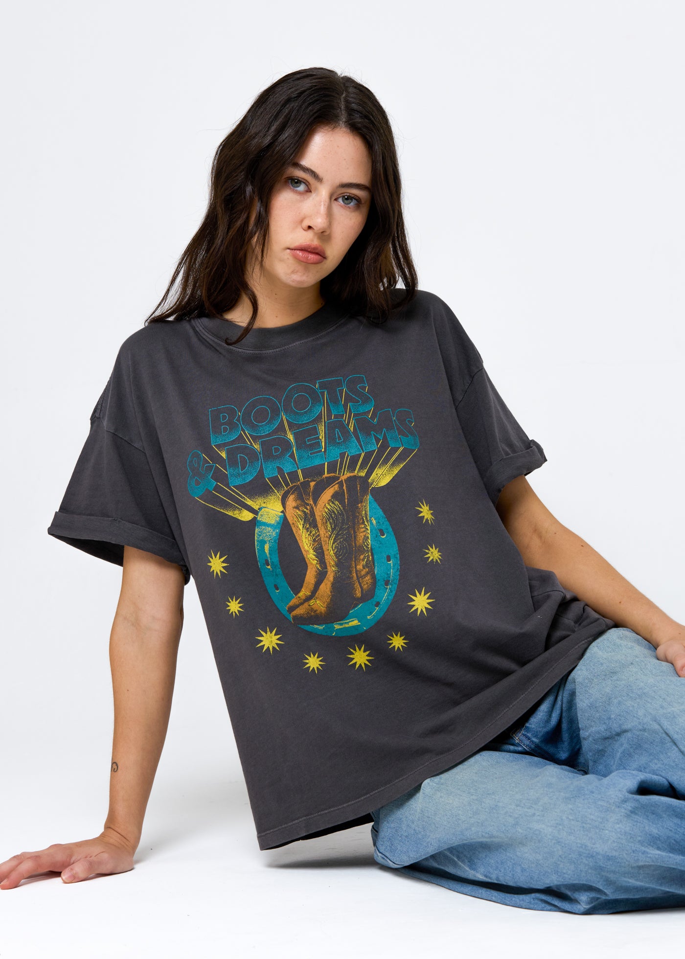 Boots & Dreams Vintage Black Boyfriend Tee