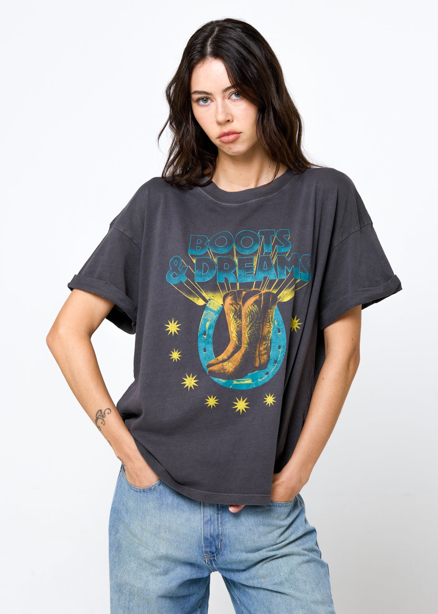 Boots & Dreams Vintage Black Boyfriend Tee