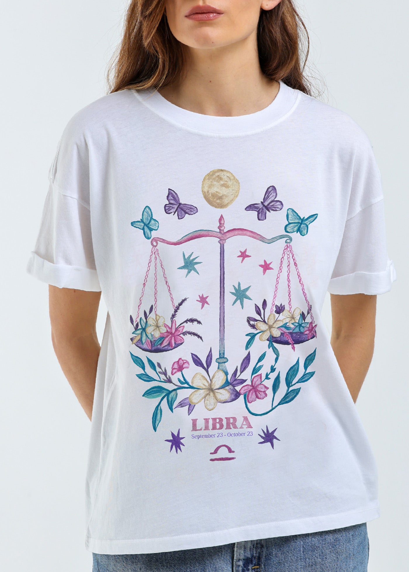Libra Cosmic Zodiac Vintage White Boyfriend Tee
