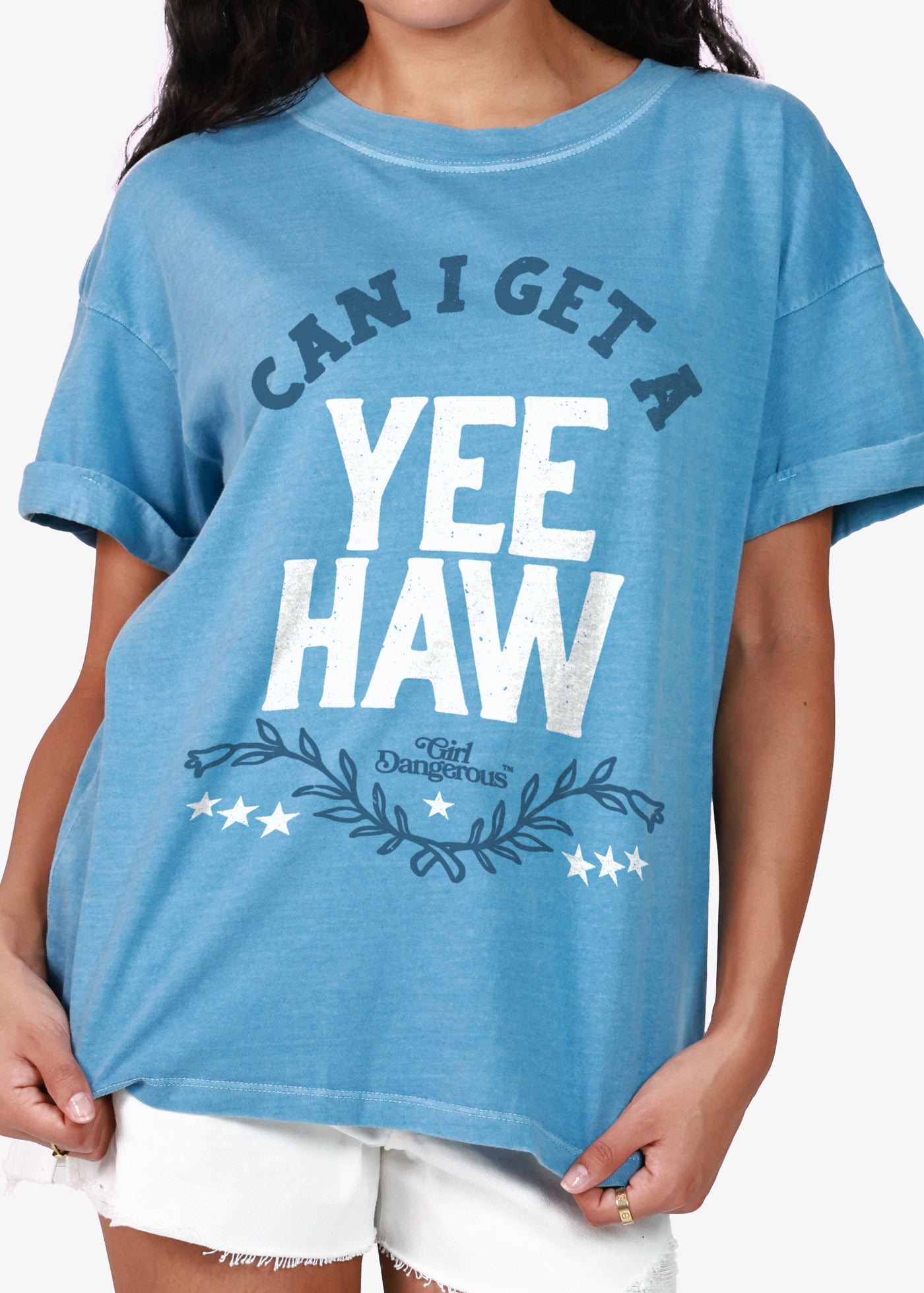 Can I Get A Yeehaw Denim Blue Boyfriend Tee