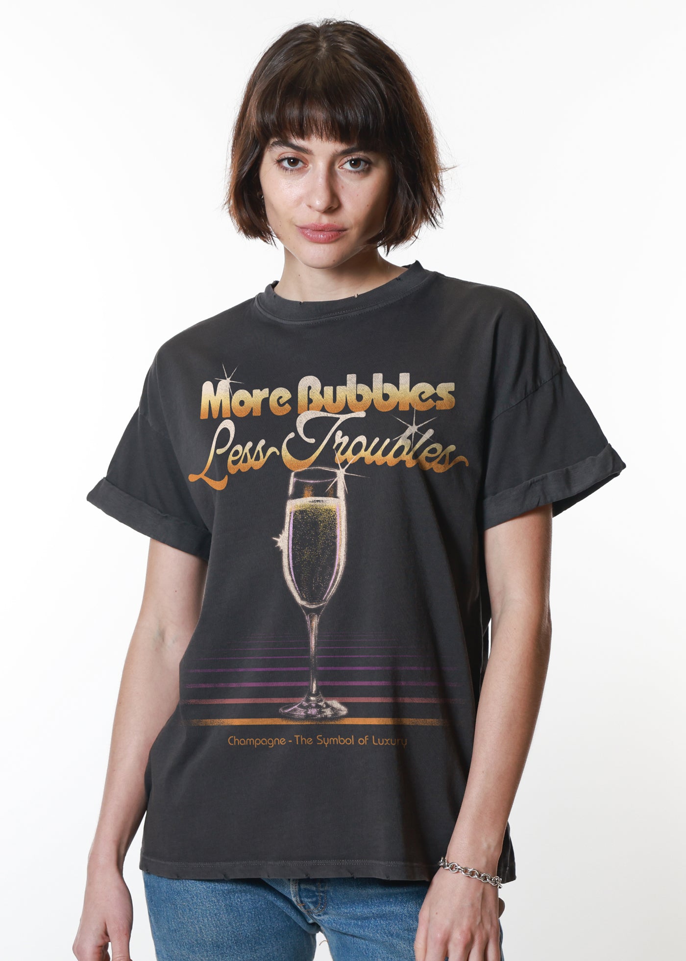 More Bubbles Vintage Black Boyfriend Tee