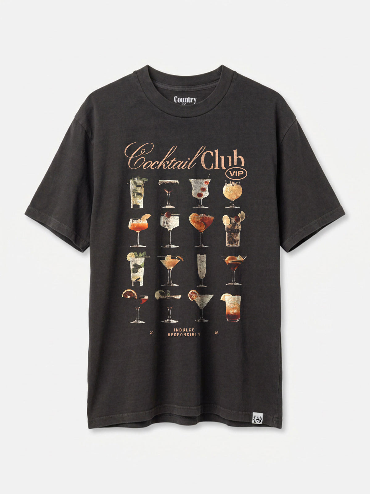 Cocktail Club Vintage Black Pigment Dyed Heavyweight Tee