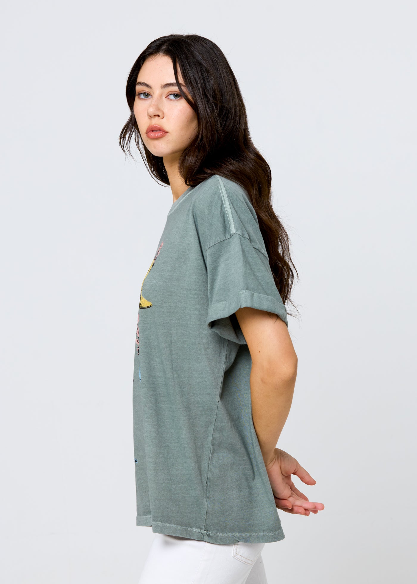 Cowboy Boots & Flowers Army Green Boyfriend Tee
