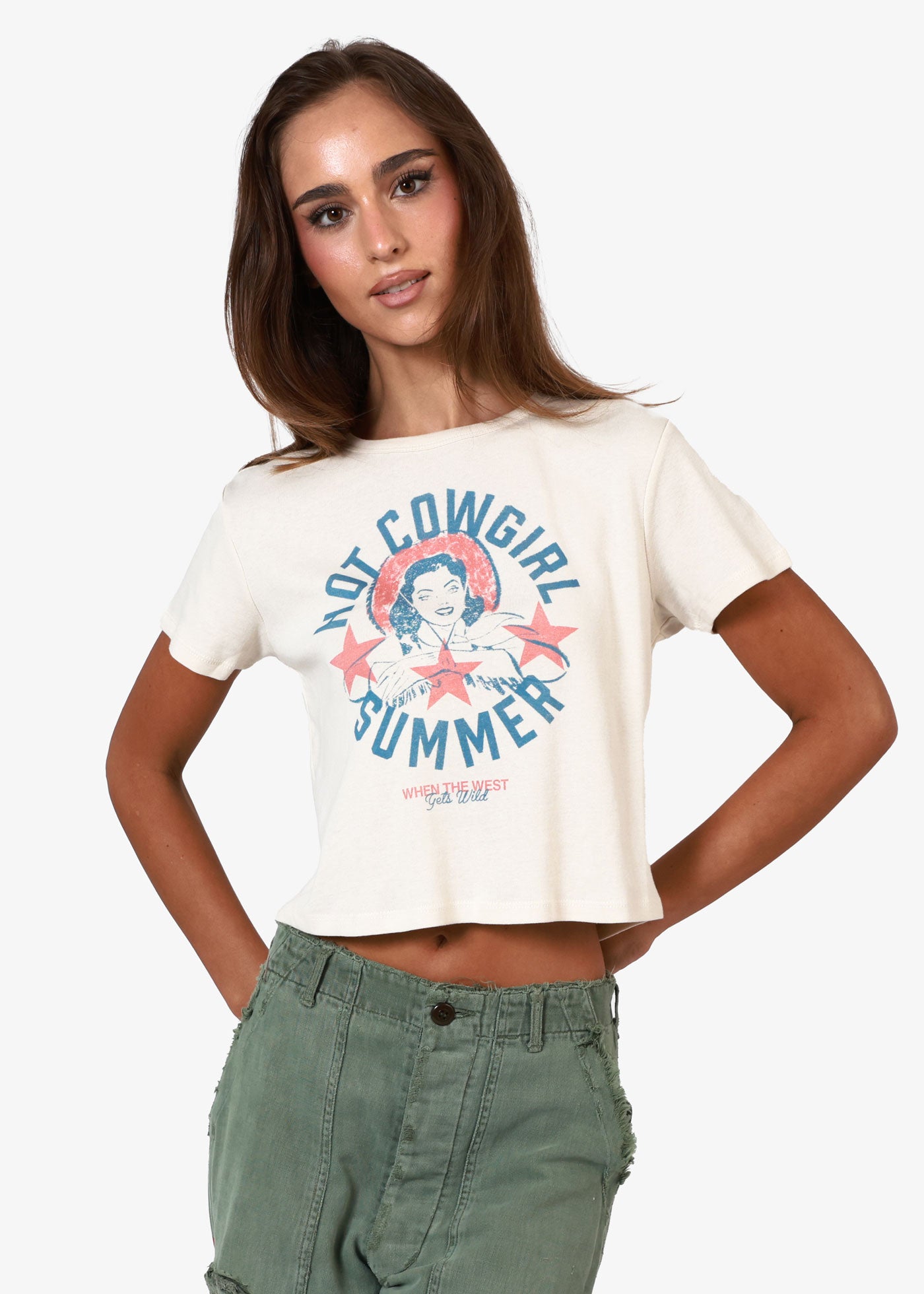 Hot Cowgirl Summer Off White Baby Tee