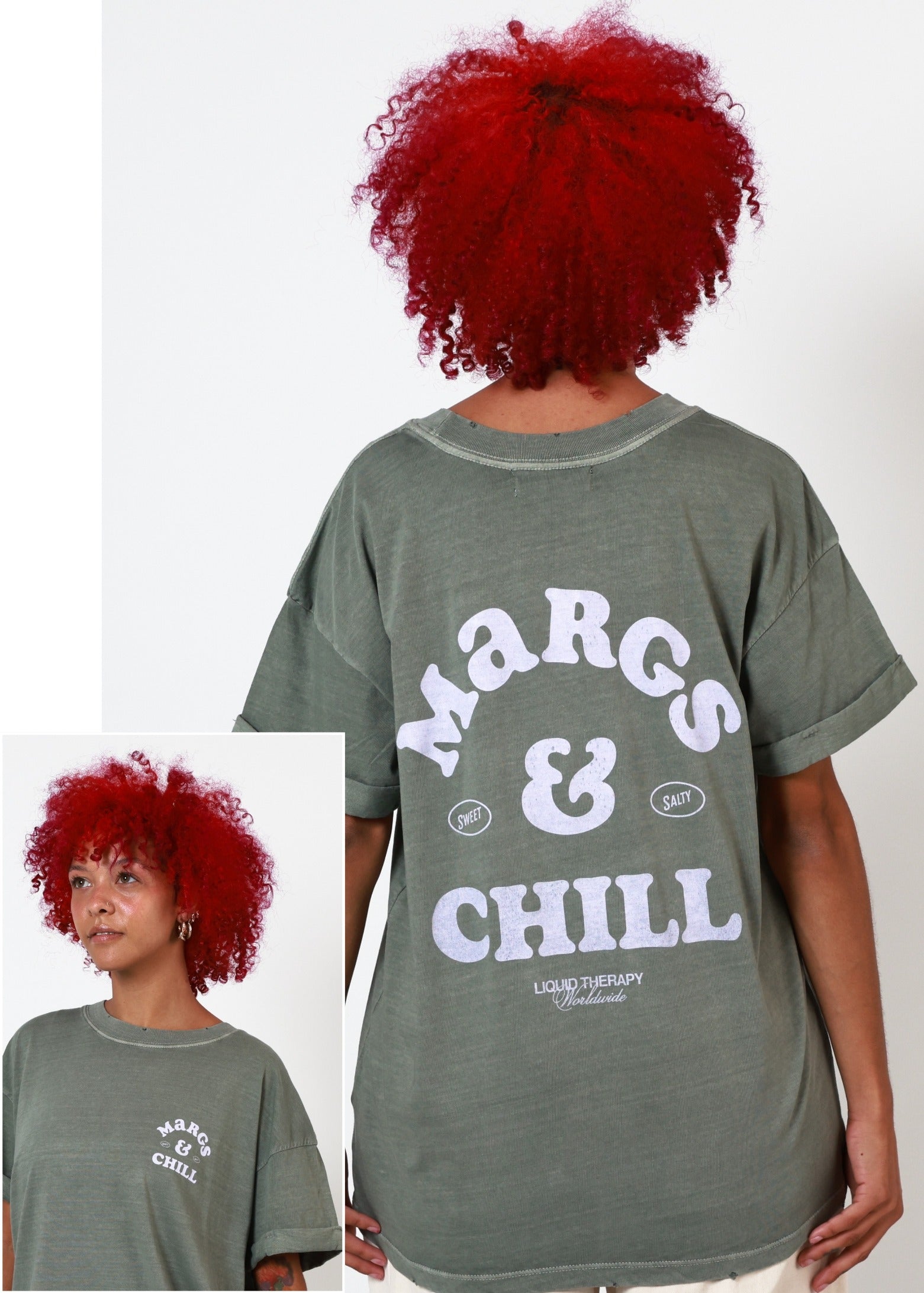 Margs & Chill Army Green Boyfriend Tee