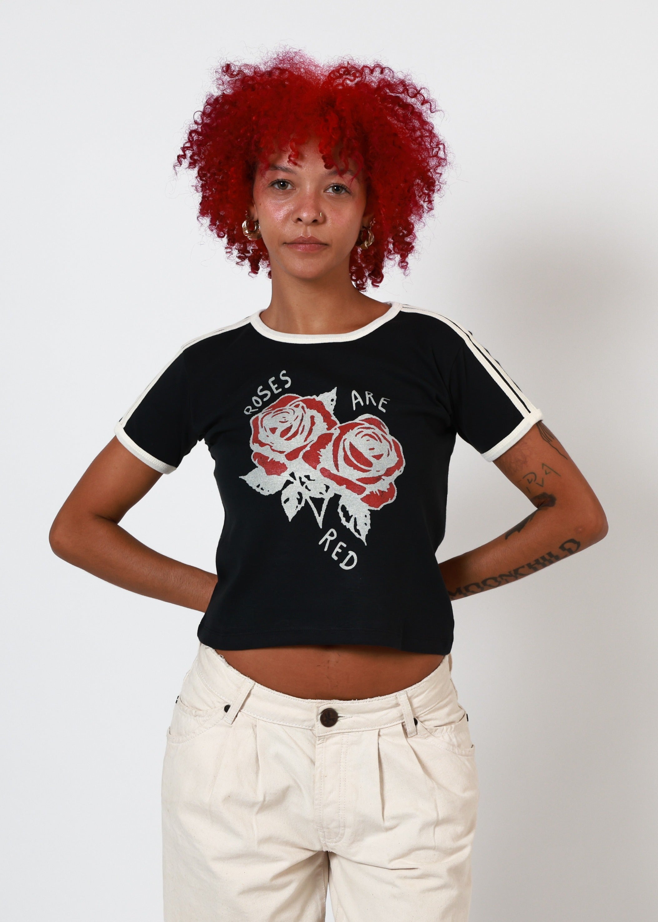 Roses Are Red Black & Bone Baby Ringer Tee