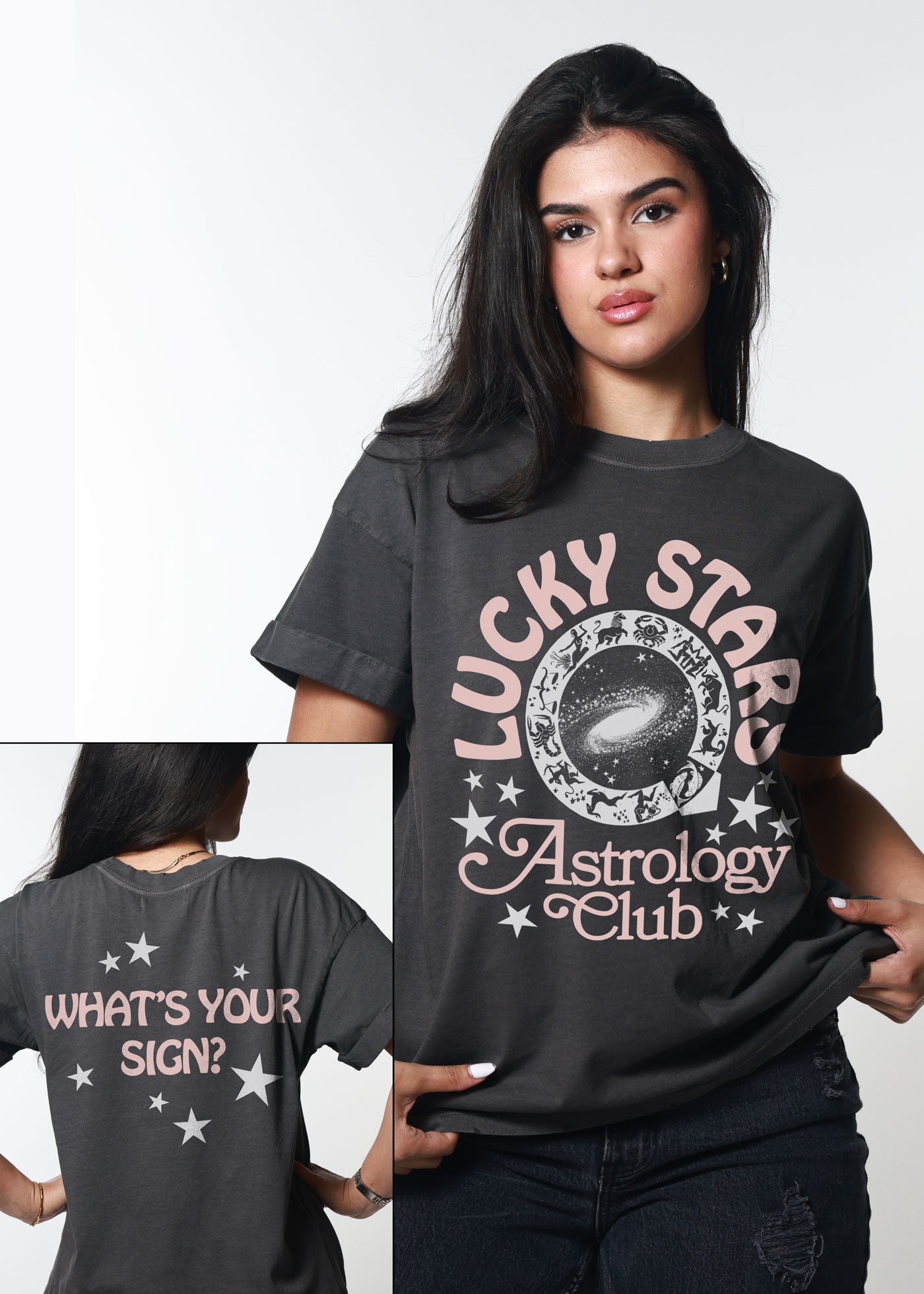 Lucky Stars Vintage Black Boyfriend Tee