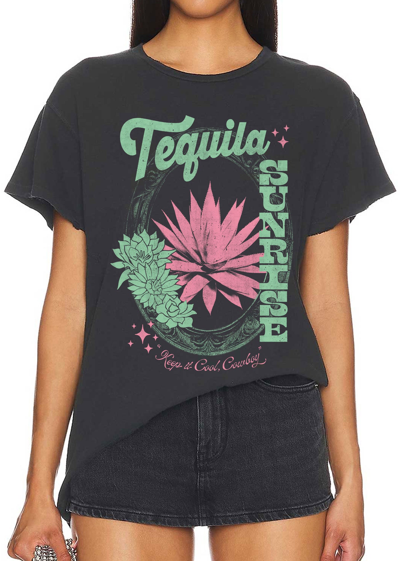 Tequila Sunrise Faded Black Vintage Tee