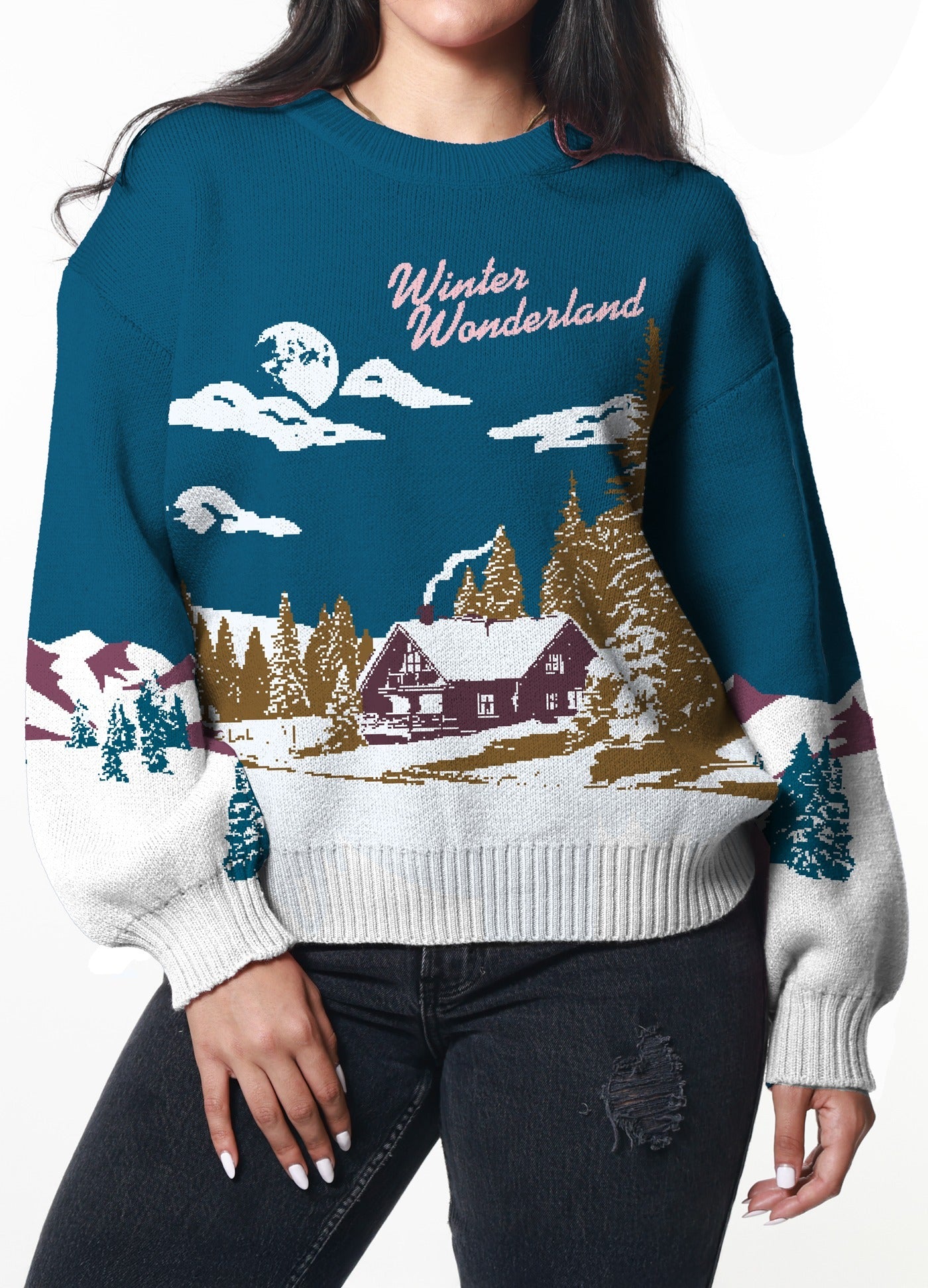 Winter Wonderland Dark Aqua Oversized Sweater