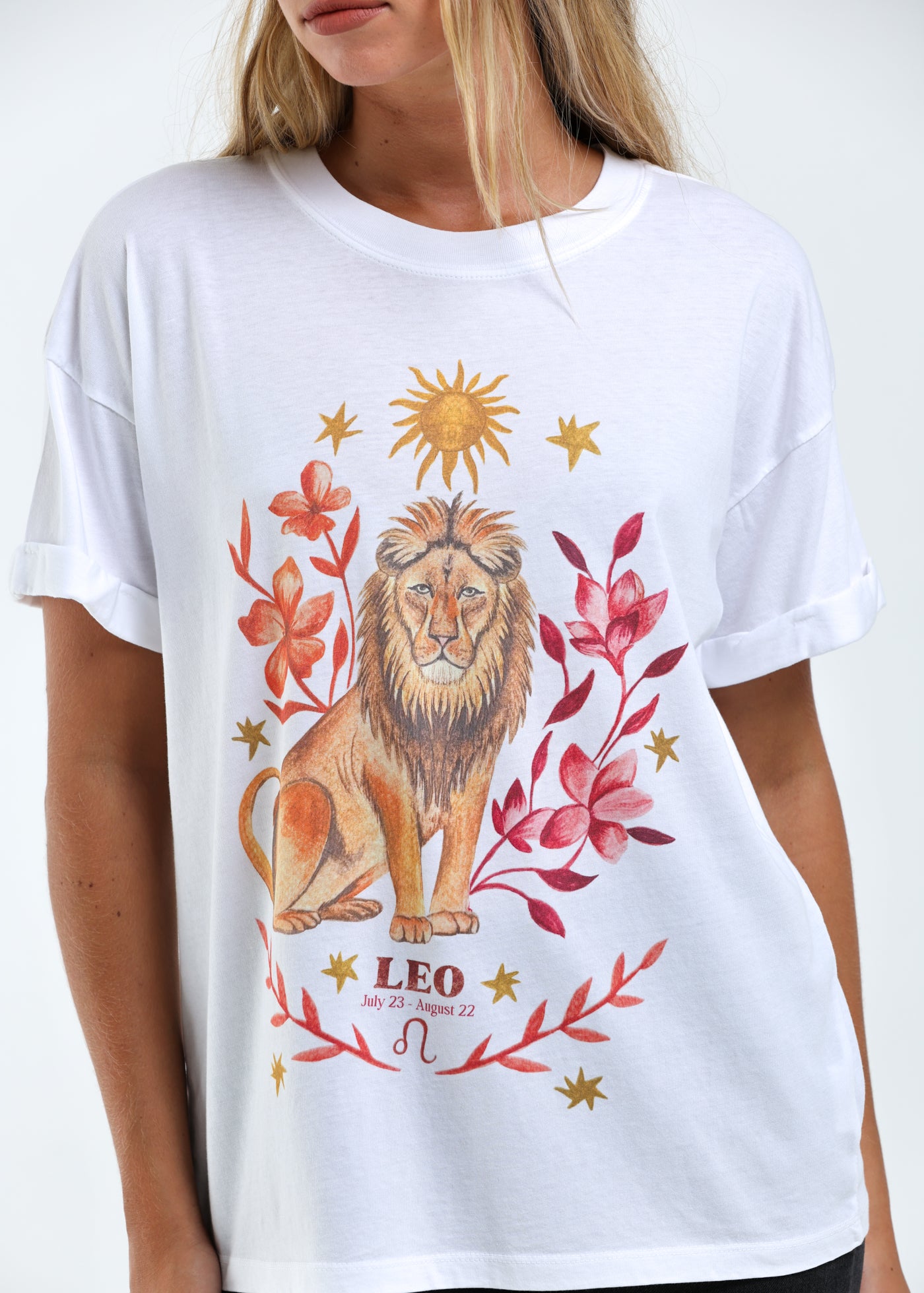 Leo Cosmic Zodiac Vintage White Boyfriend Tee