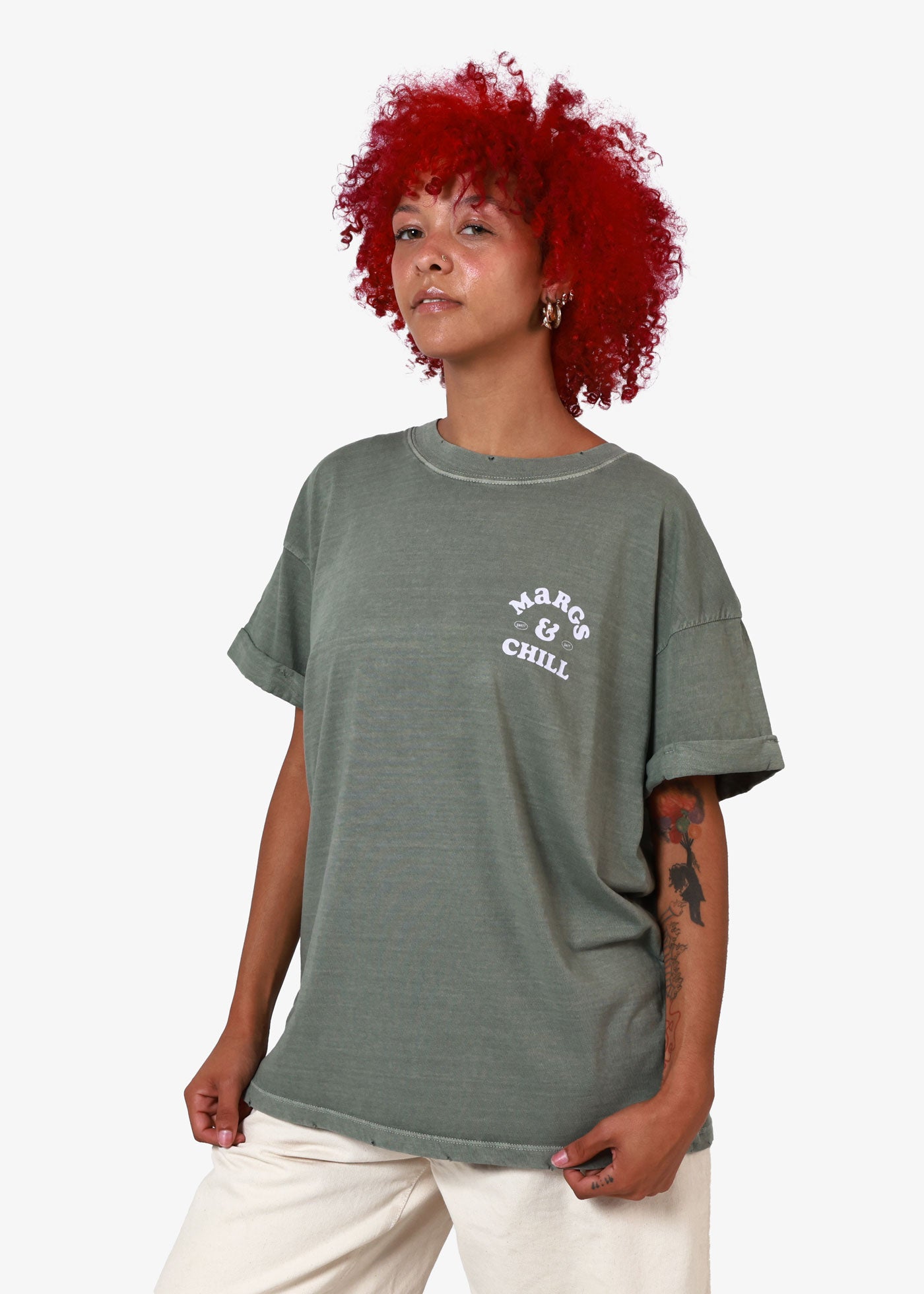 Margs & Chill Army Green Boyfriend Tee