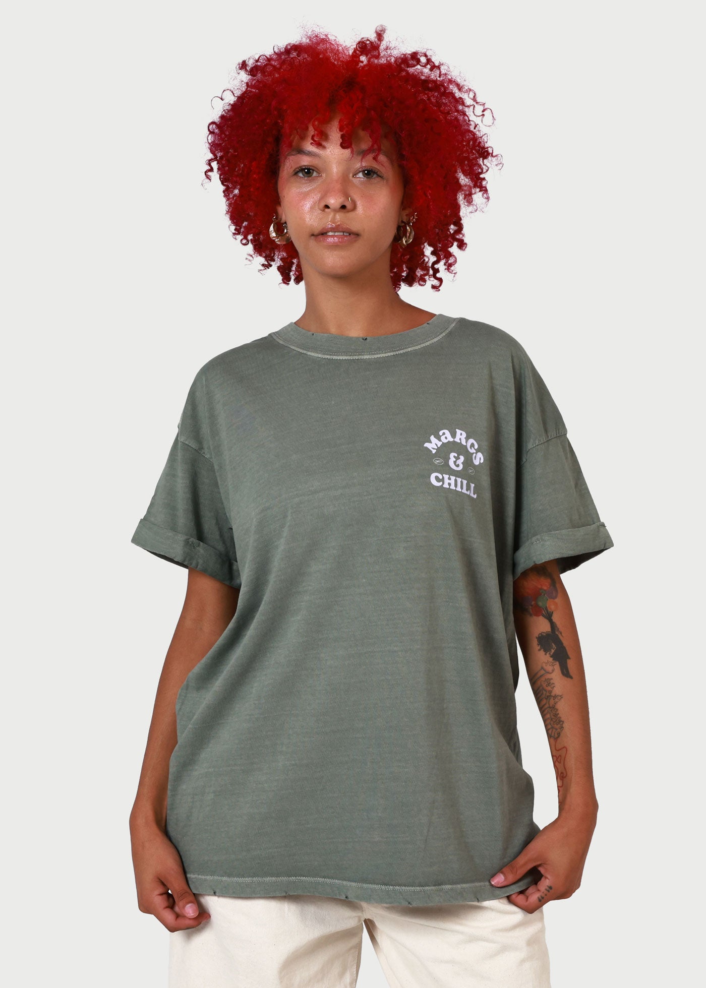 Margs & Chill Army Green Boyfriend Tee