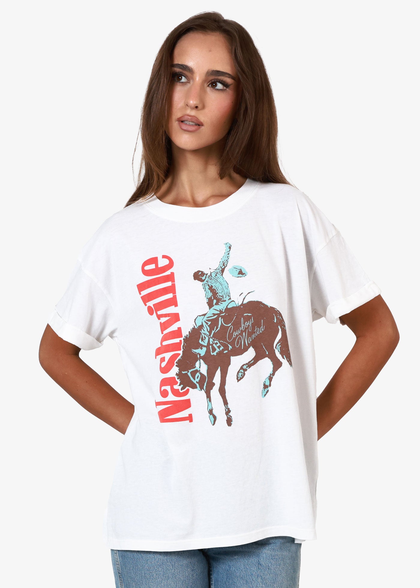 Nashville Cowboy Vintage White Boyfriend Tee