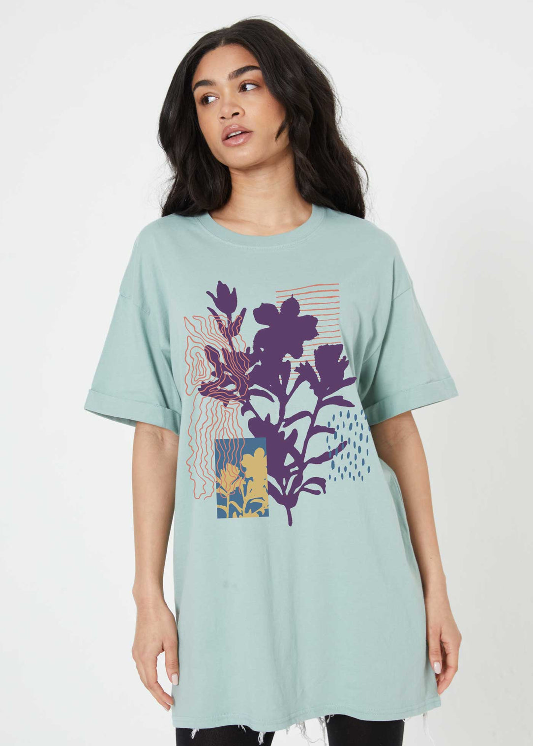 Nightshade Floral Jade Green Tee Dress