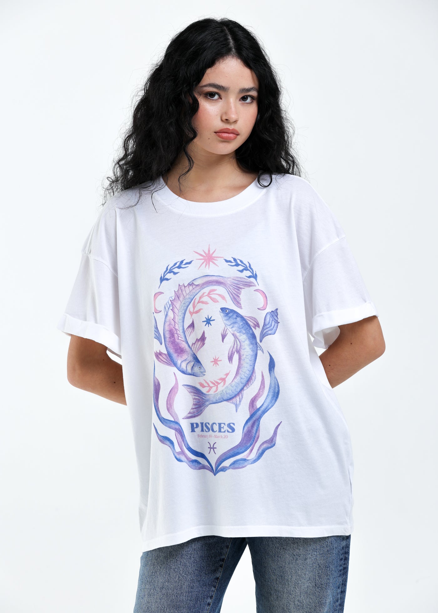 Pisces Cosmic Zodiac Vintage White Boyfriend Tee
