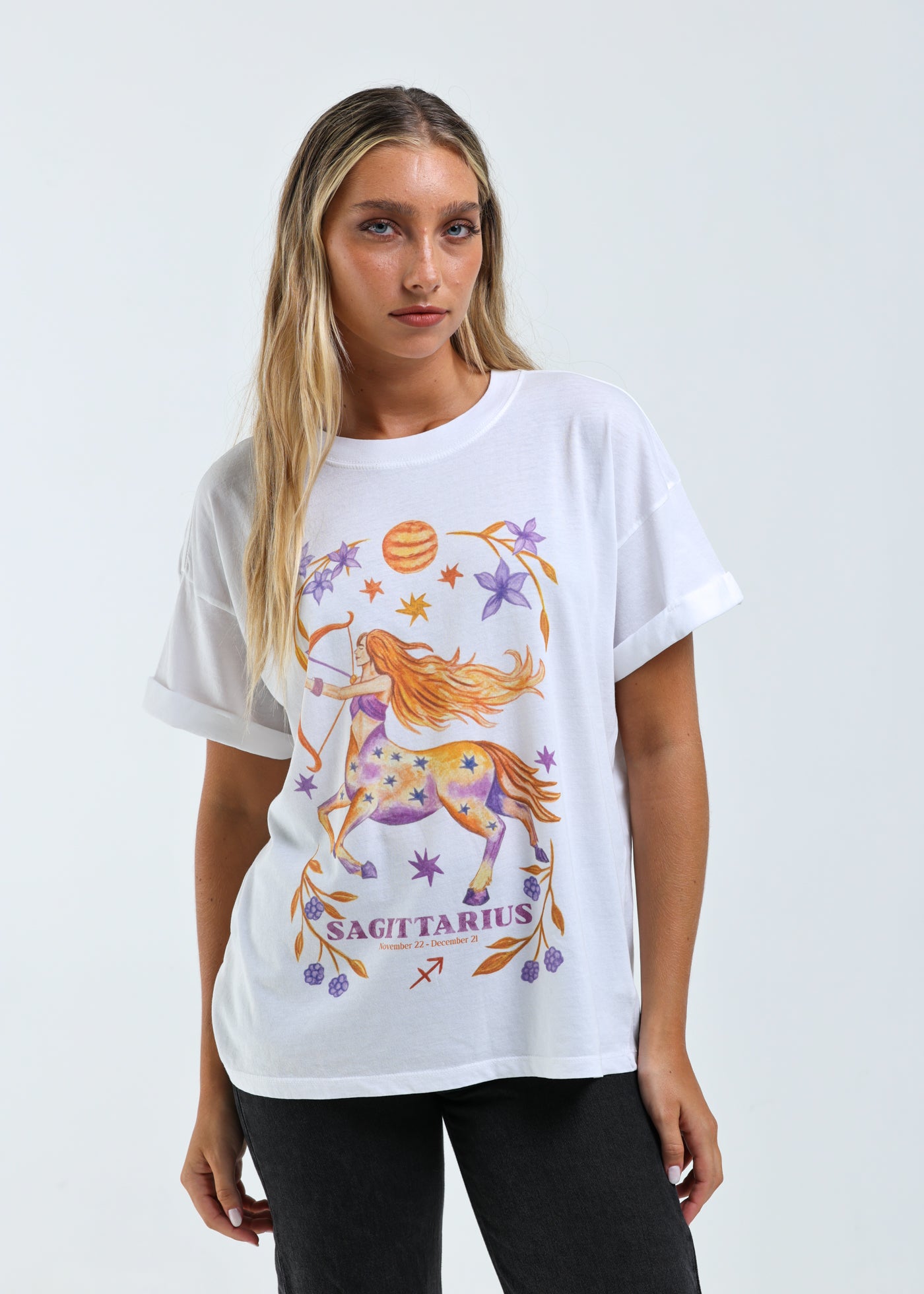 Sagittarius Cosmic Zodiac Vintage White Boyfriend Tee