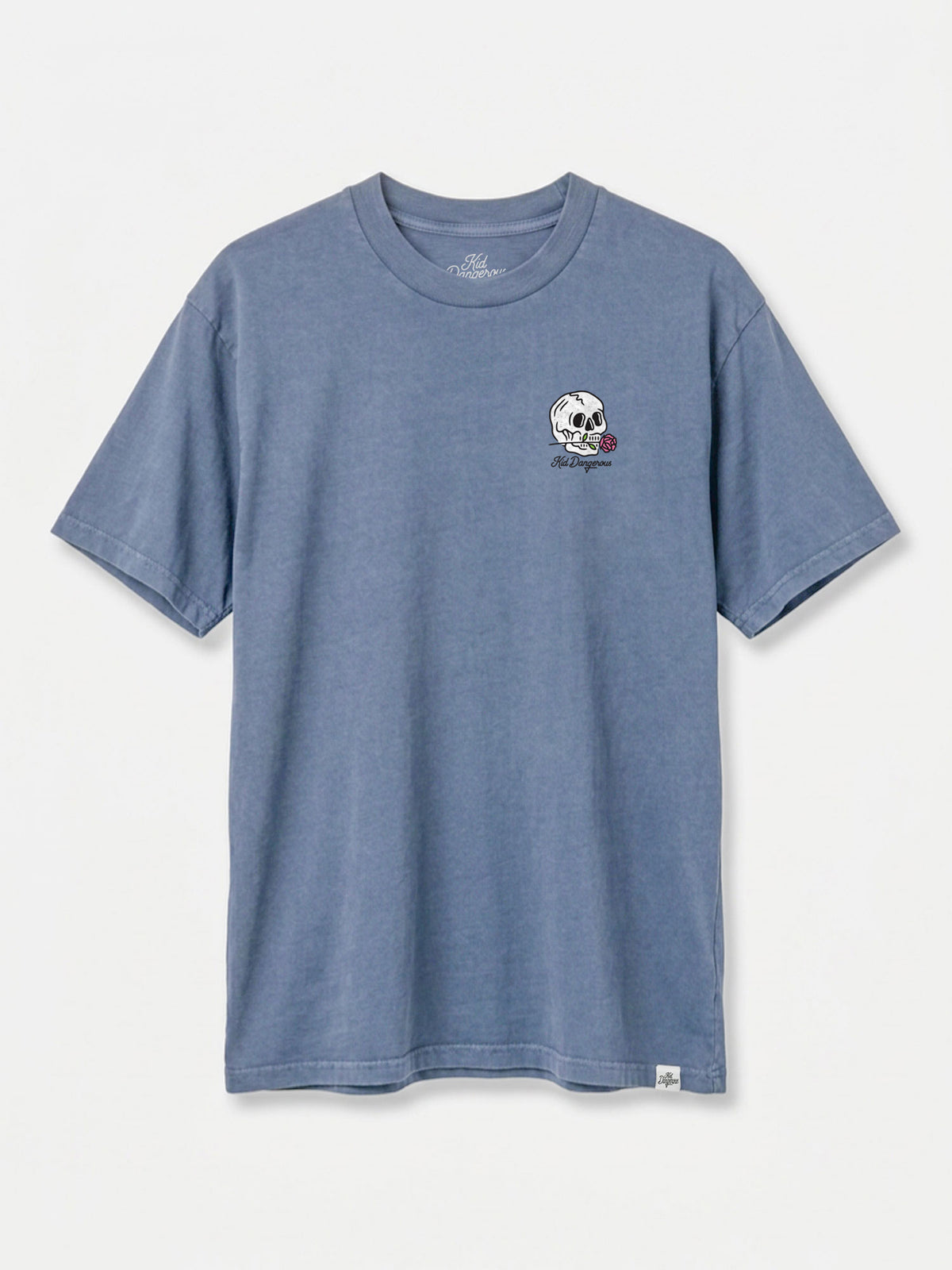 Skull & Rose Slate Blue Pigment Dyed Heavyweight Tee