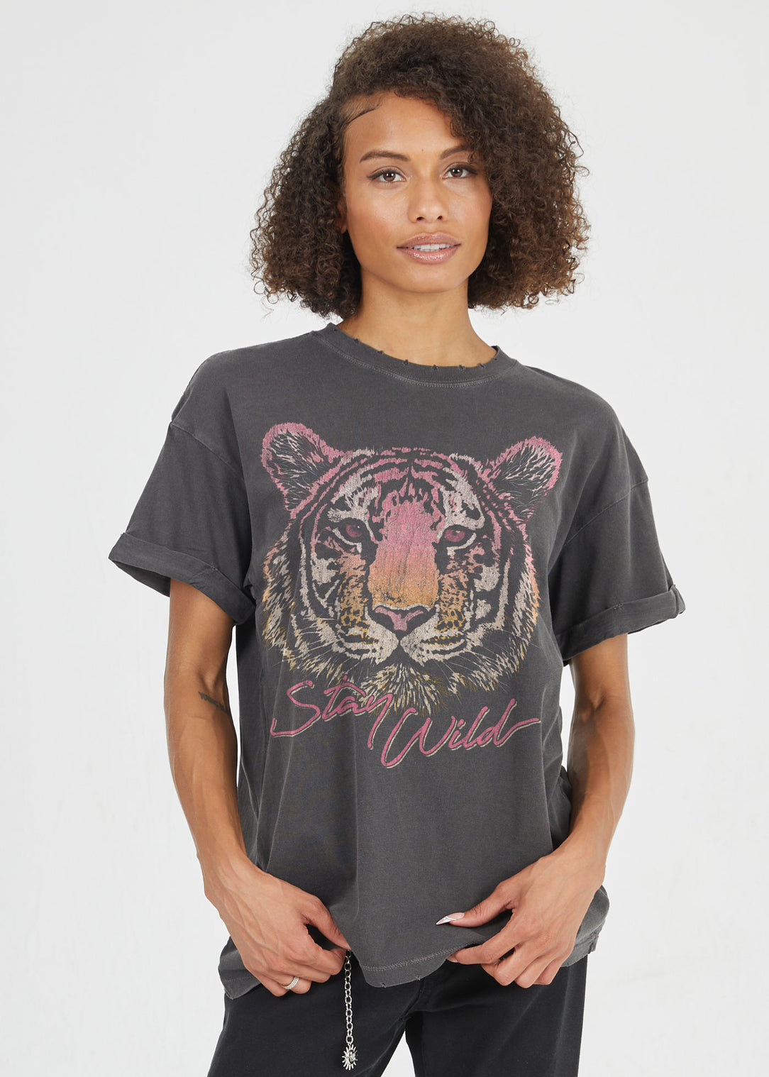 Stay Wild Tiger Black Boyfriend Tee