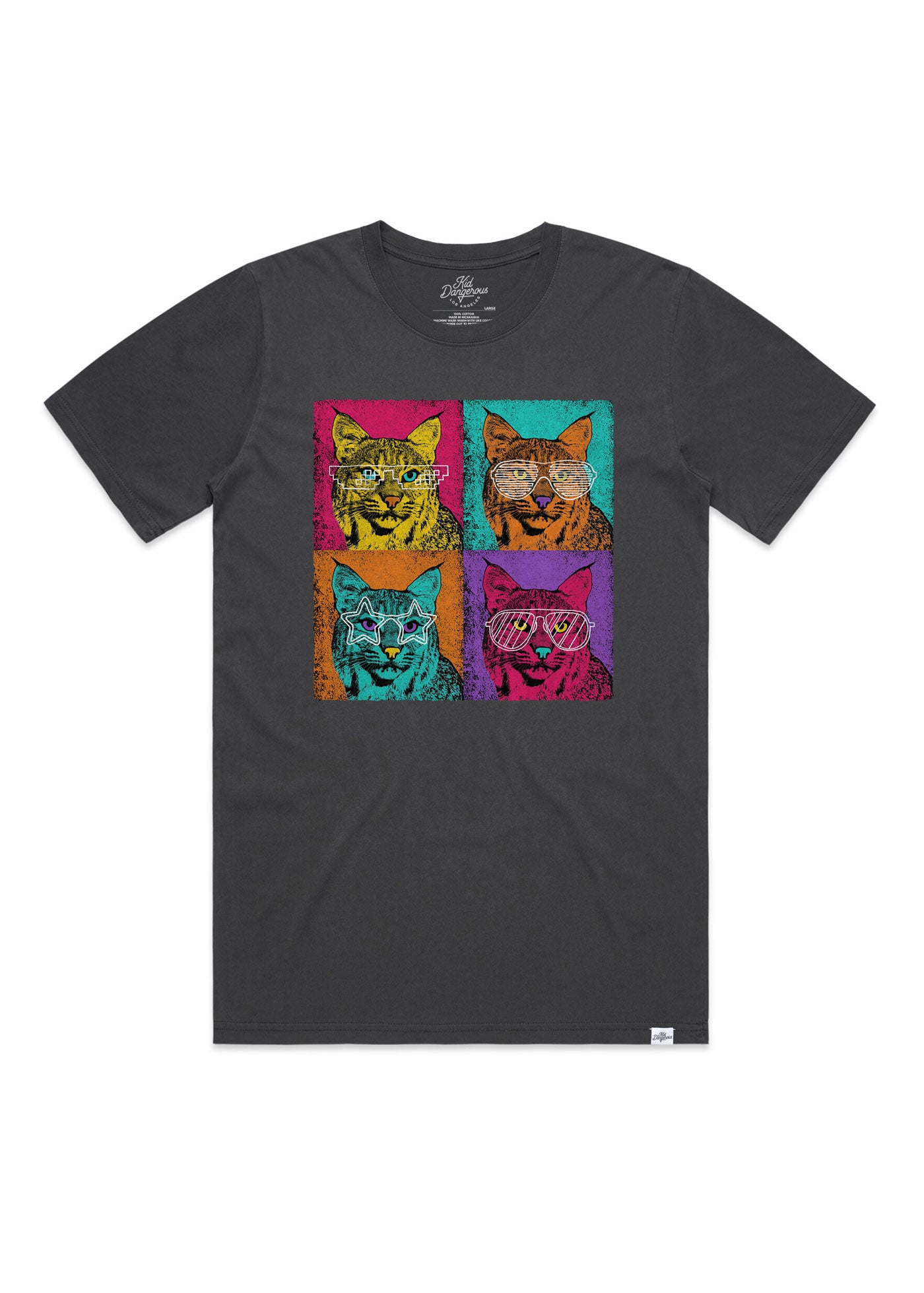 Wildcat Pop Art Men's Faded Black T-Shirt