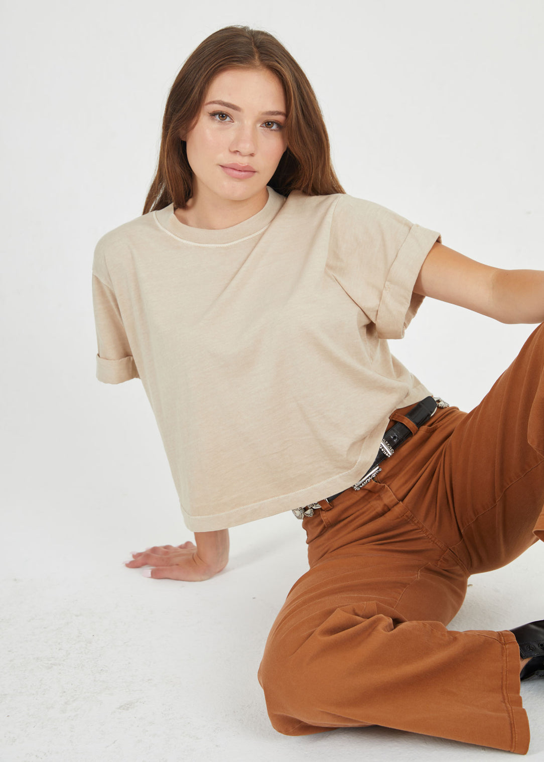 Sand Cropped Boyfriend Tee