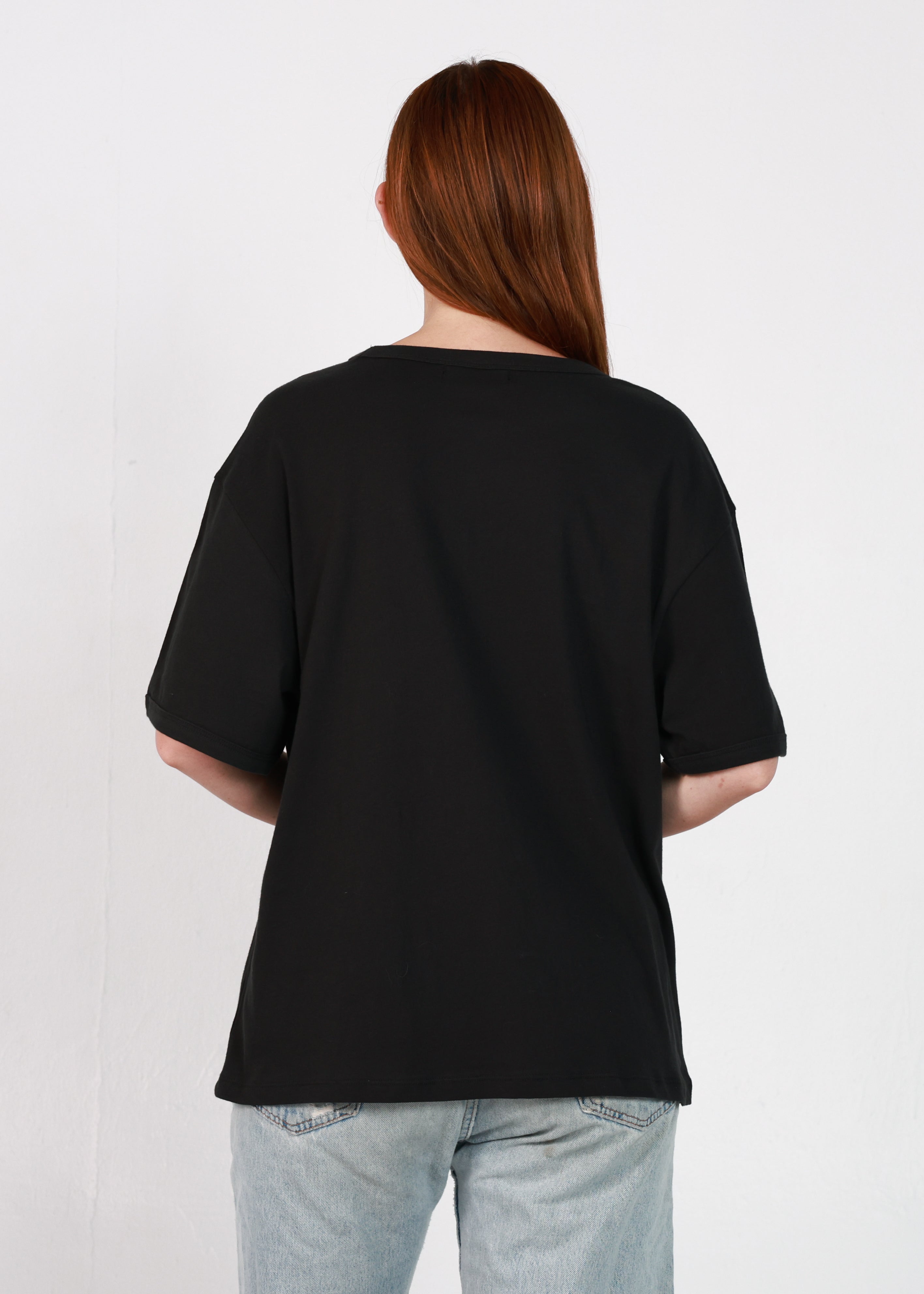Not Gossip Black Relaxed Fit Two Stripe Ringer Tee