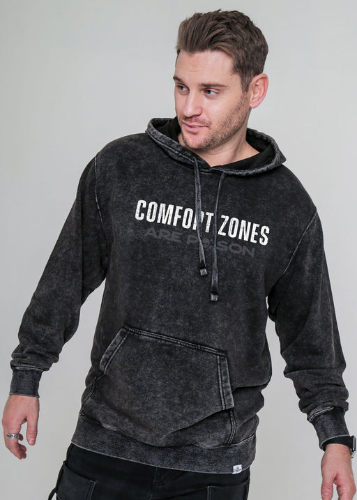 Comfort Zones are Poison Mineral Wash Black Pullover Hoodie