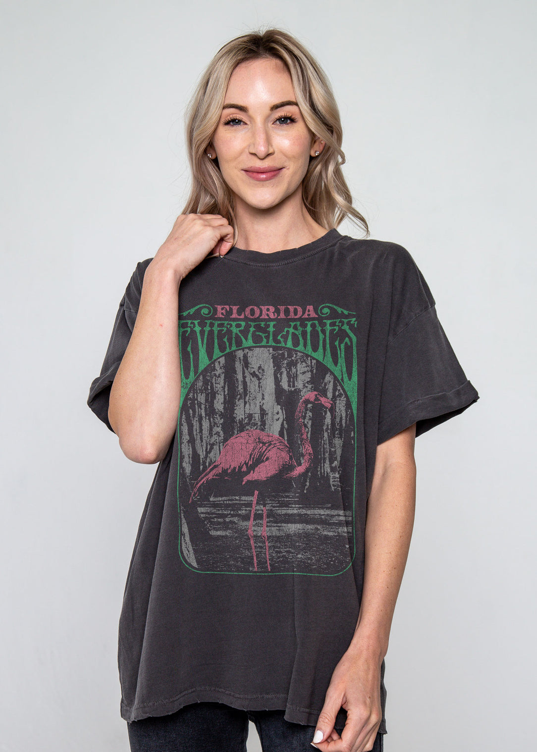 Everglades Flamingo Black Boyfriend Tee