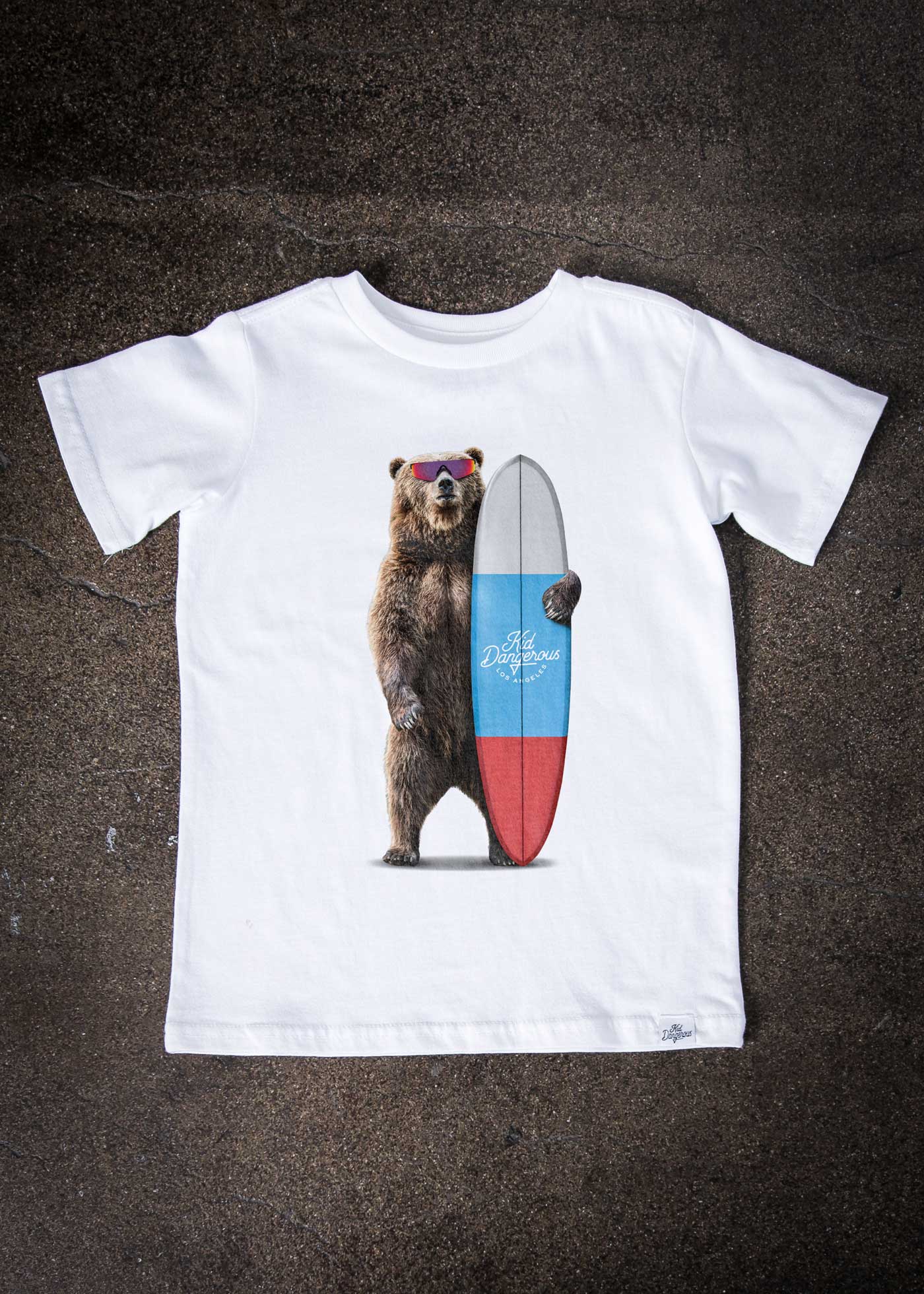 Grizzly Surfer Kid's White T-Shirt
