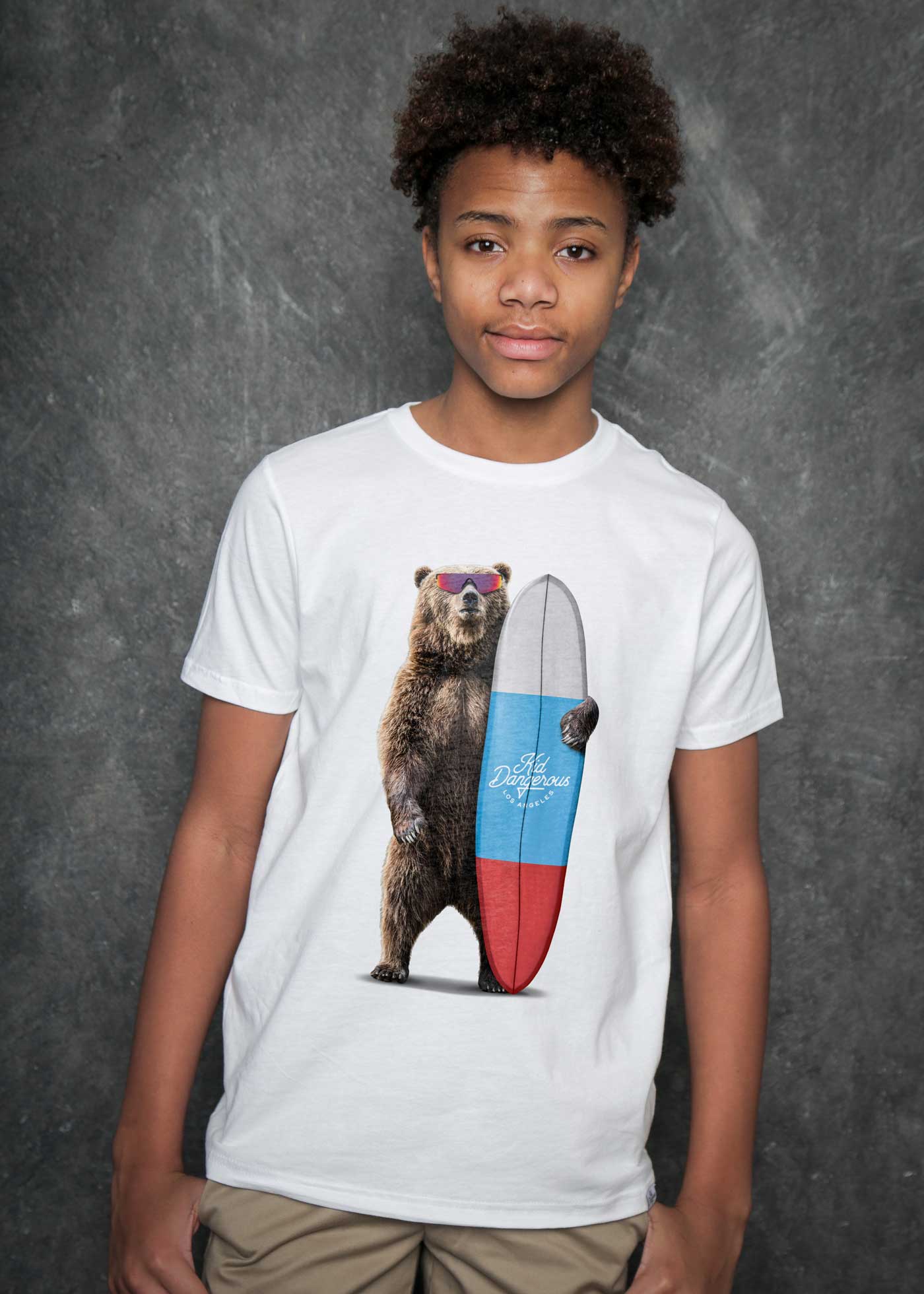 Grizzly Surfer Kid's White T-Shirt