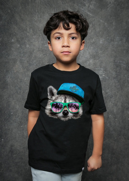 Raccoon Shades Kid's Black T-Shirt