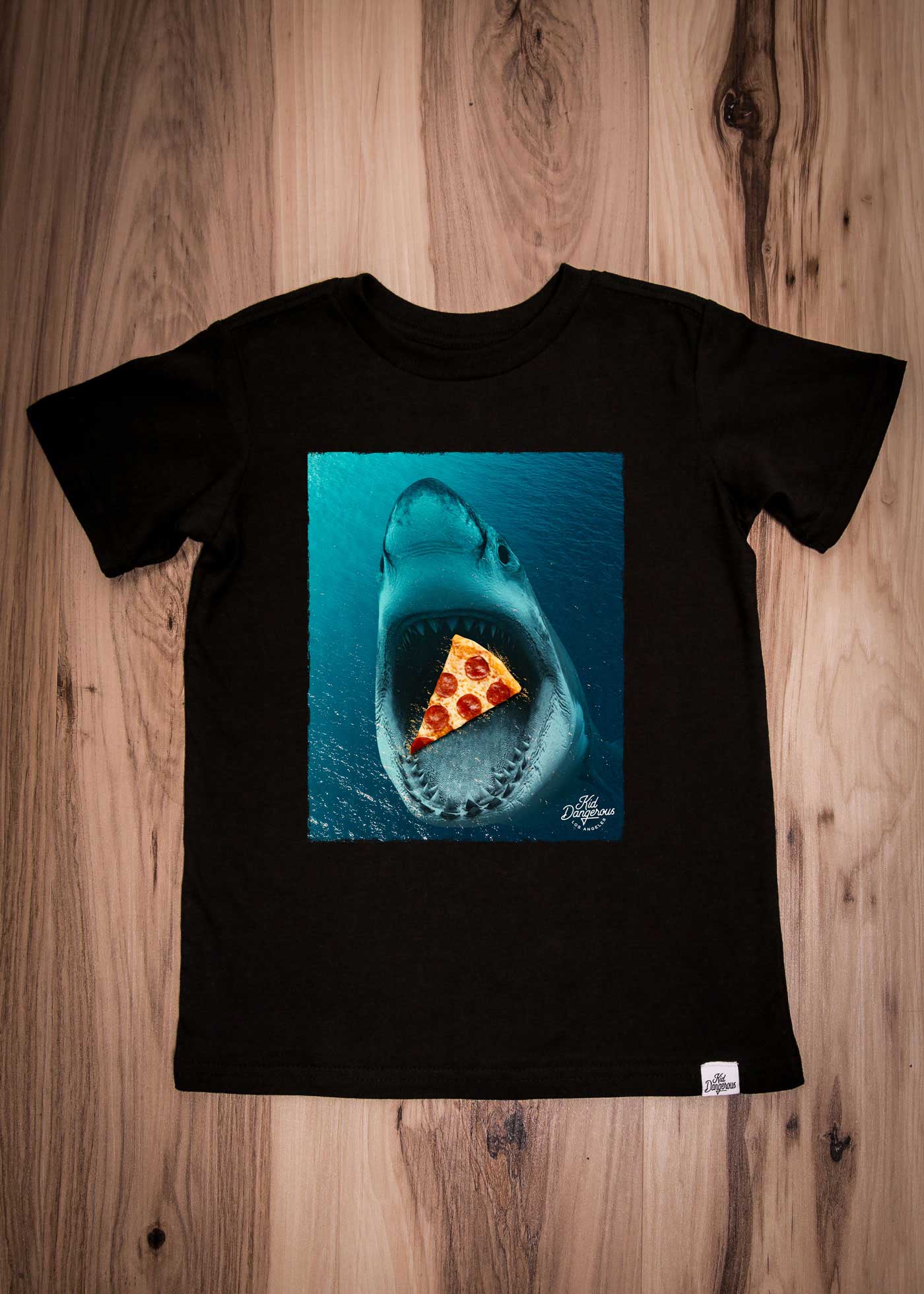 Shark Pizza Kid's Black T-Shirt