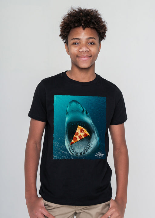 Shark Pizza Kid's Black T-Shirt