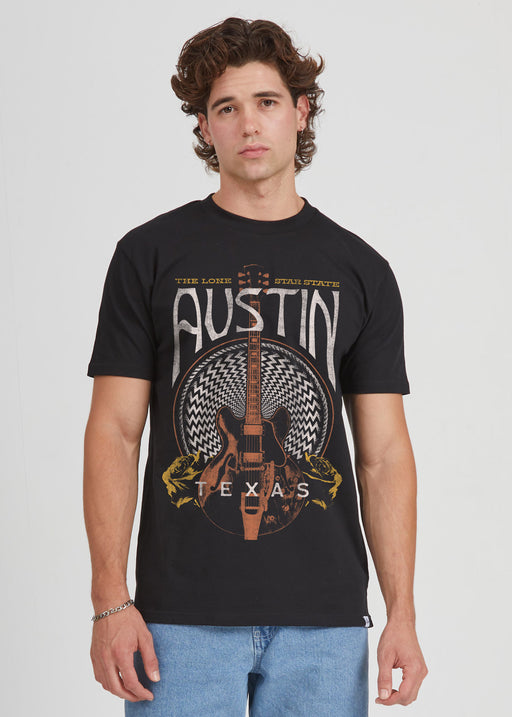 Austin Guitar Men's Black Heavyweight T-Shirt alternate view