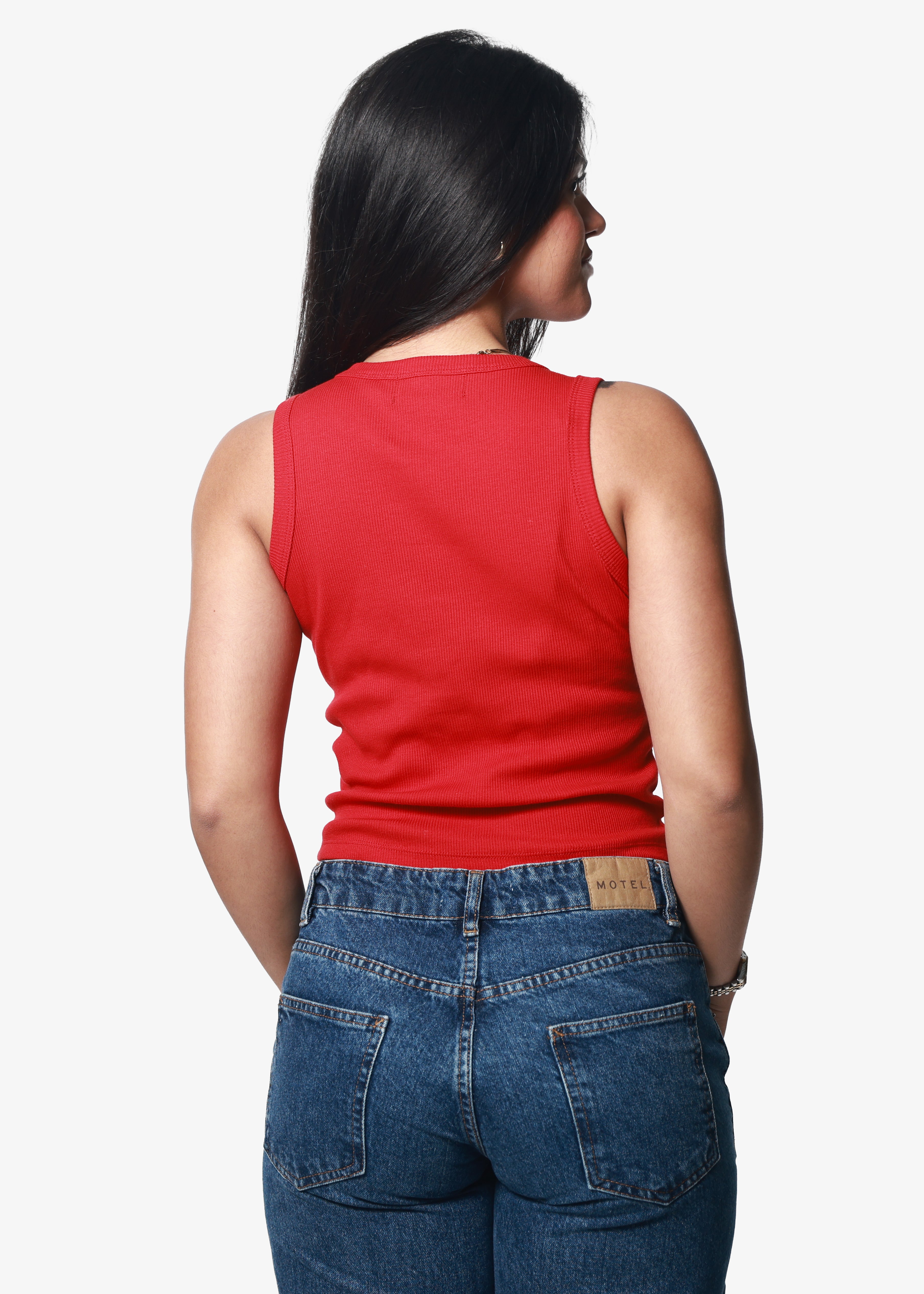 Boot and Rose Red Ribbed Crop Tank