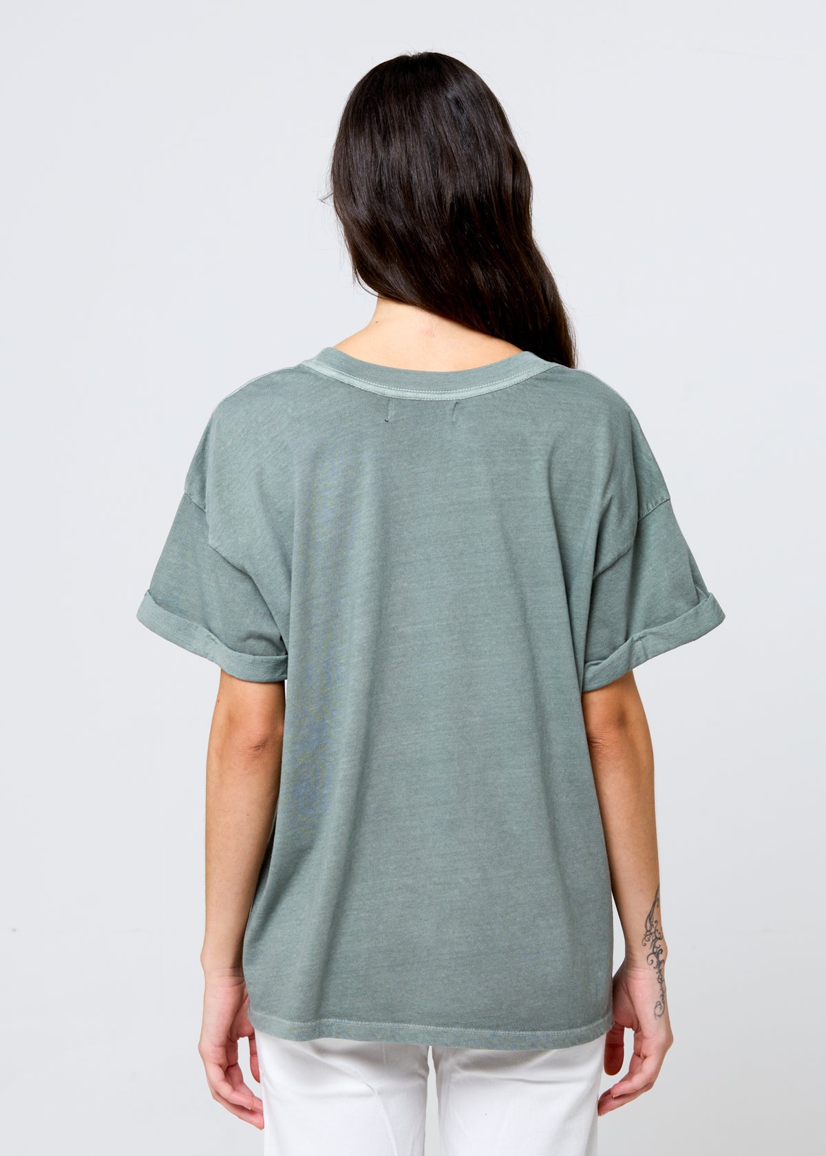 Cowboy Boots & Flowers Army Green Boyfriend Tee