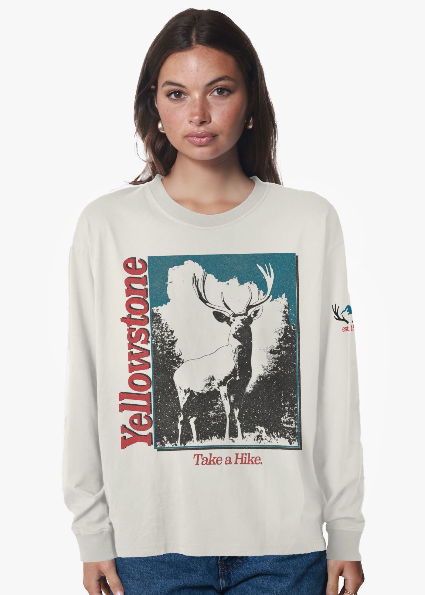Yellowstone Hike Off White Long Sleeve Crewneck Tee