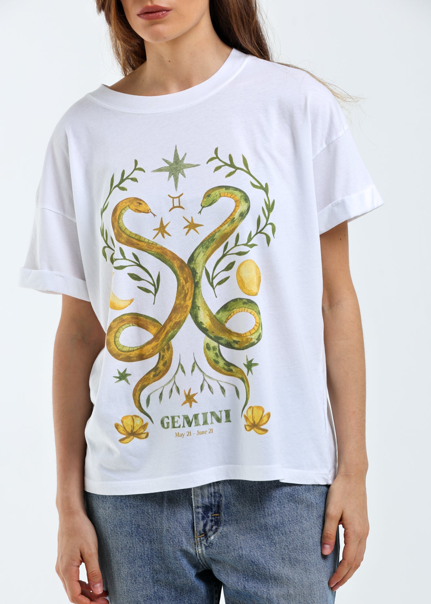 Gemini Cosmic Zodiac Vintage White Boyfriend Tee