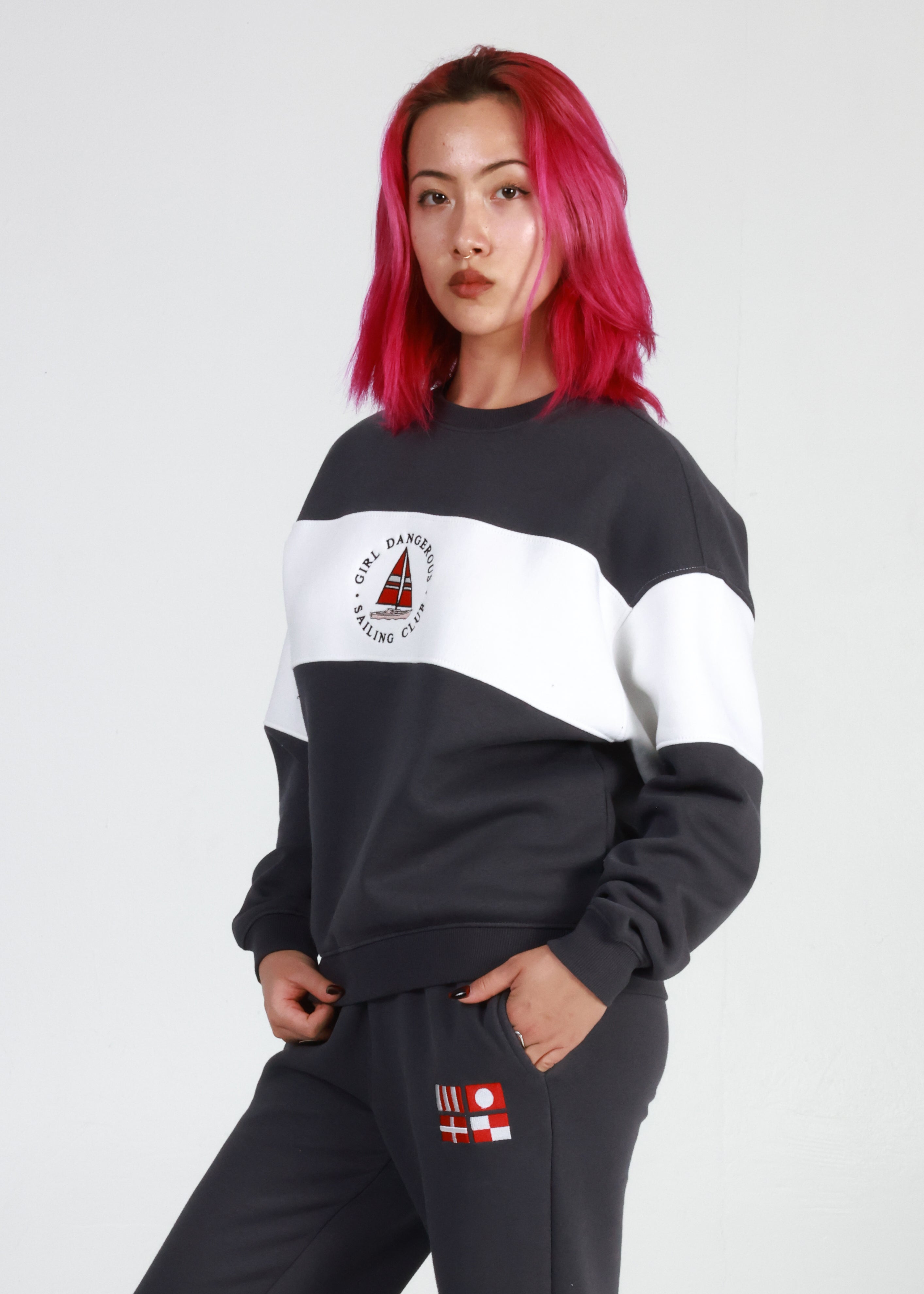 Girl Dangerous Sailing Club Navy Oversized Crewneck Sweatshirt