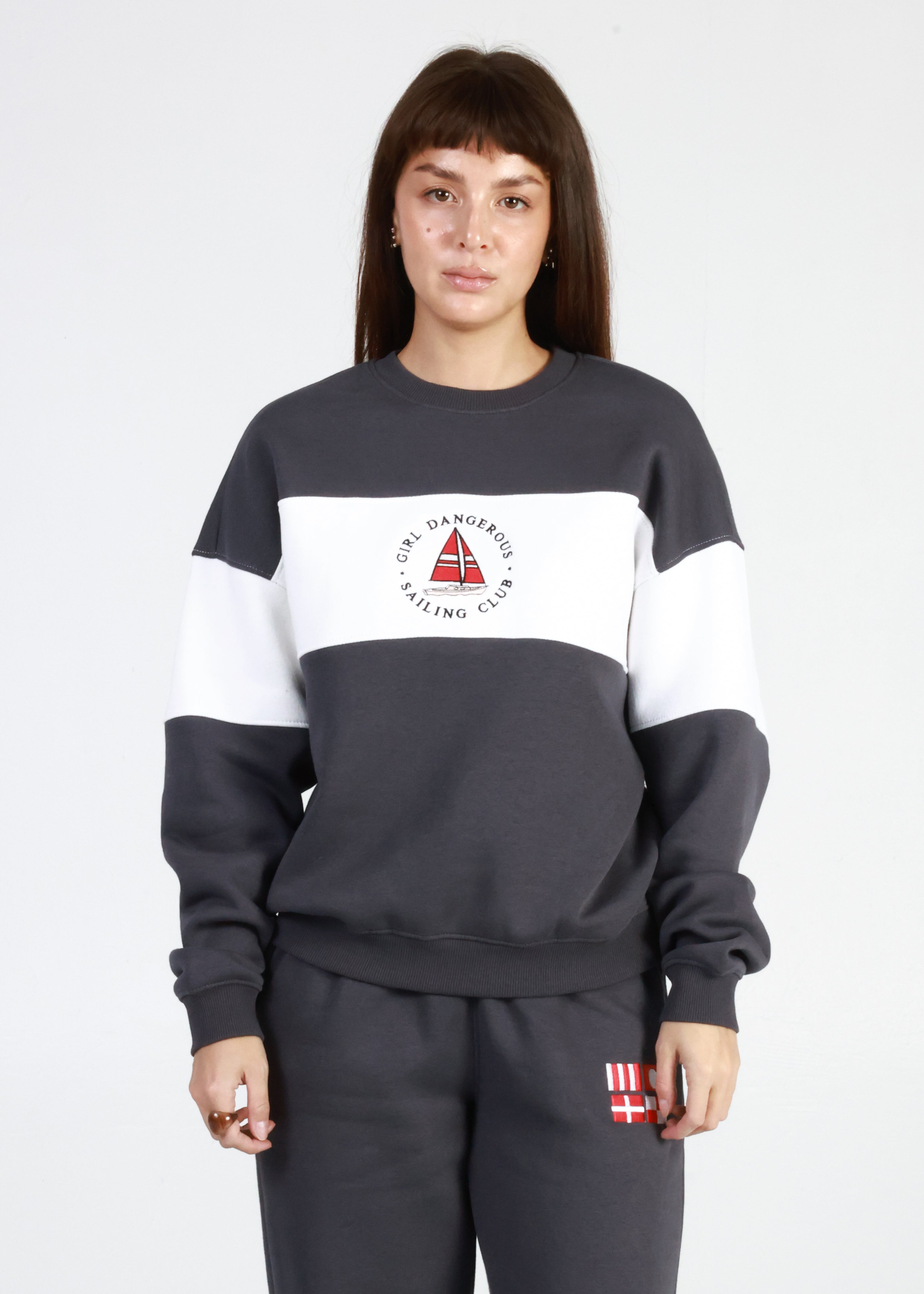 Girl Dangerous Sailing Club Navy Oversized Crewneck Sweatshirt