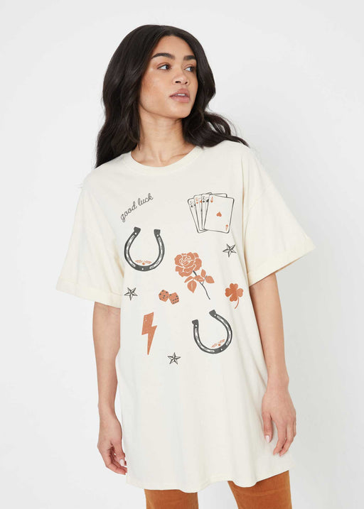 Good Luck Off-White Tee Dress