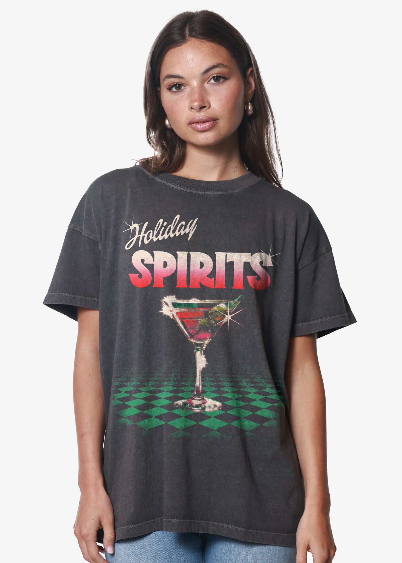 Holiday Spirits Vintage Black Boyfriend Tee