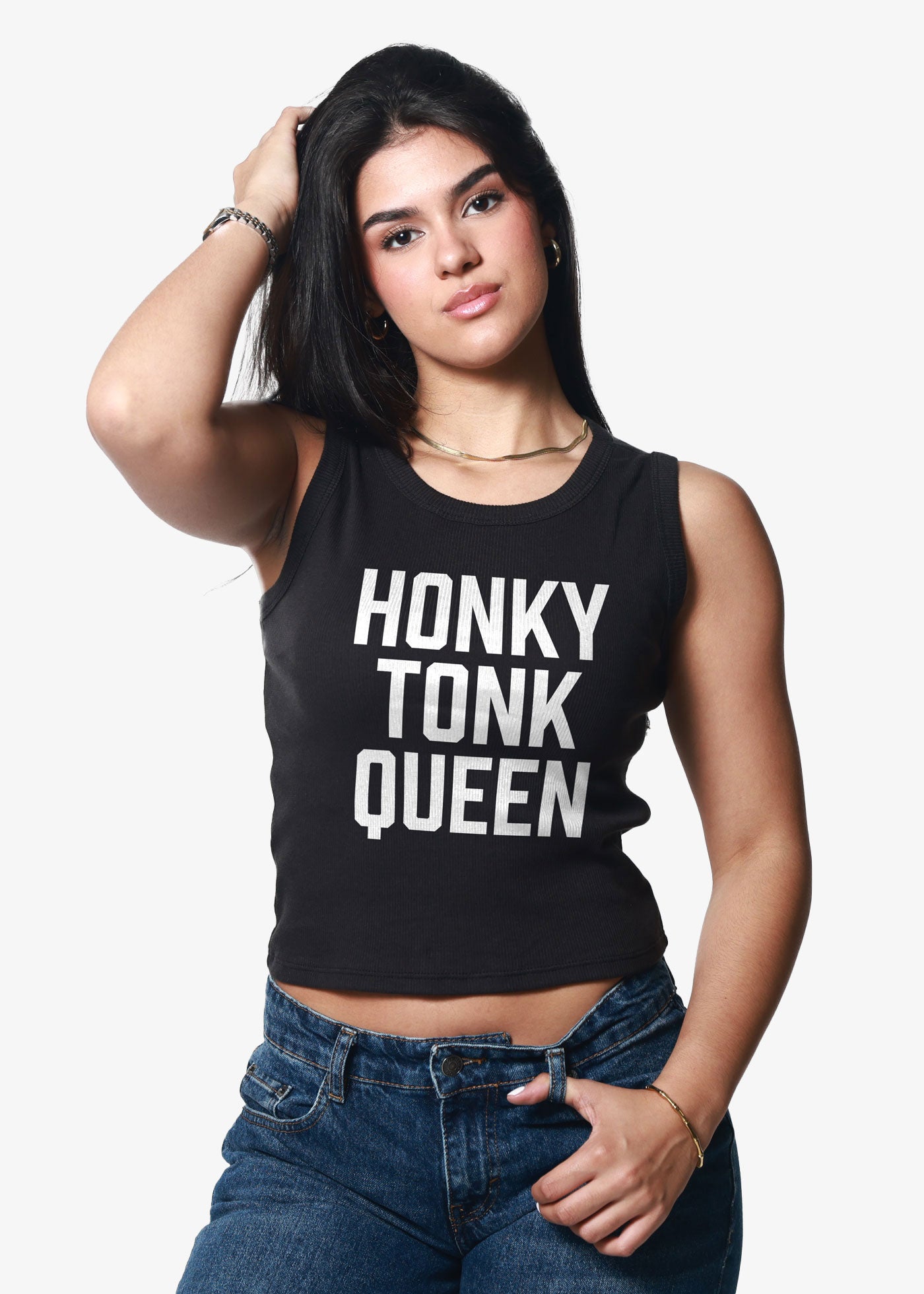 Honky Tonk Queen Black Ribbed Crop Tank