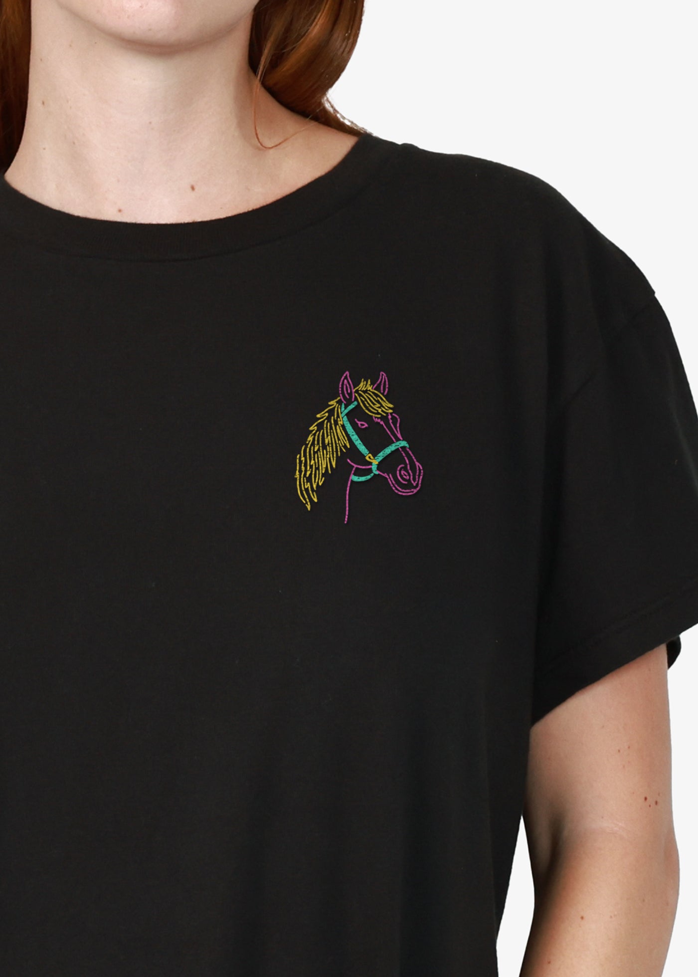 Horse Embroidery Faded Black Vintage Tee
