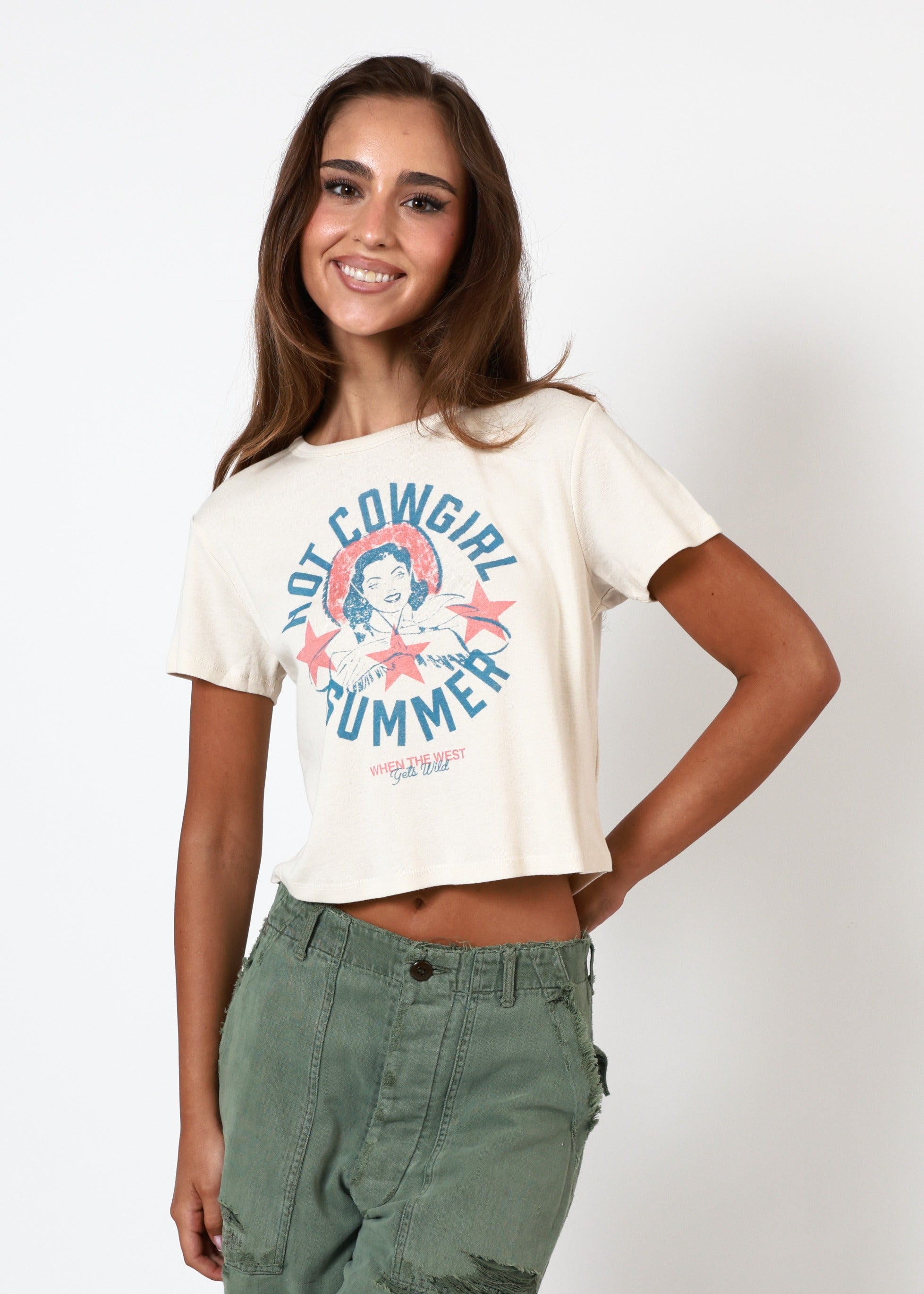 Hot Cowgirl Summer Off White Baby Tee