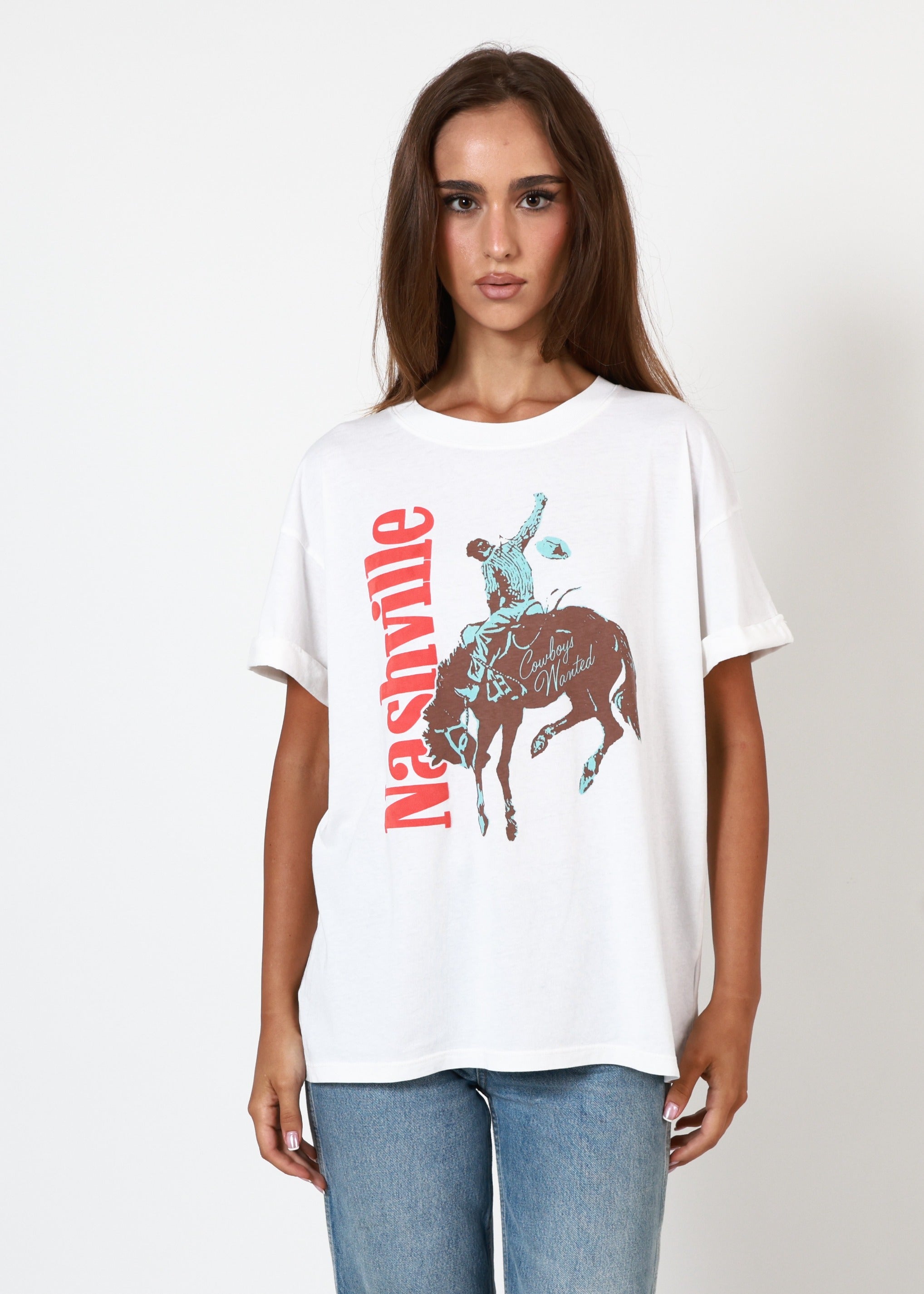 Nashville Cowboy Vintage White Boyfriend Tee
