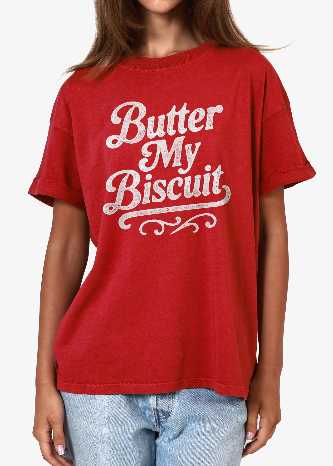 Butter My Biscuit Red Boyfriend Tee