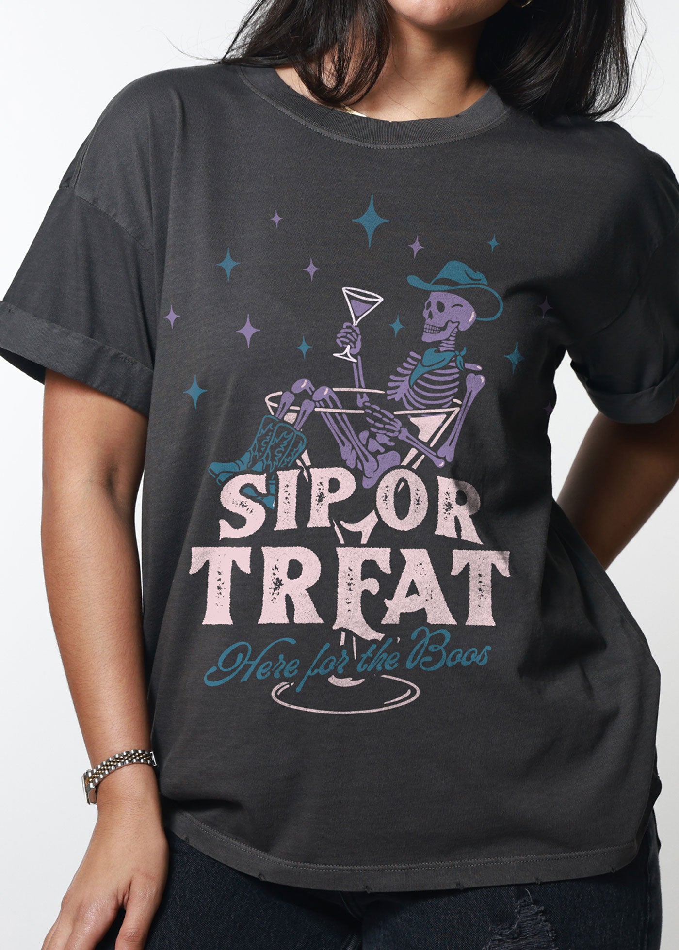 Sip Or Treat Vintage Black Boyfriend Tee
