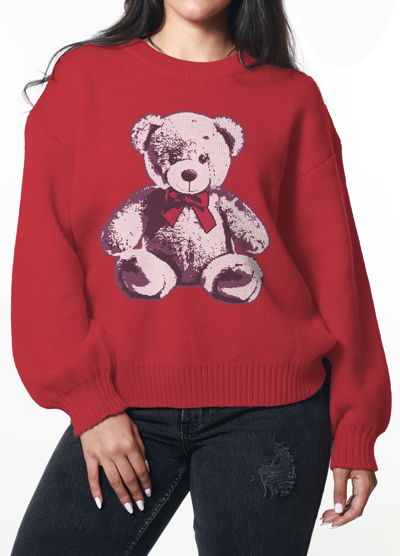 Holiday Bear Red Oversized Sweater